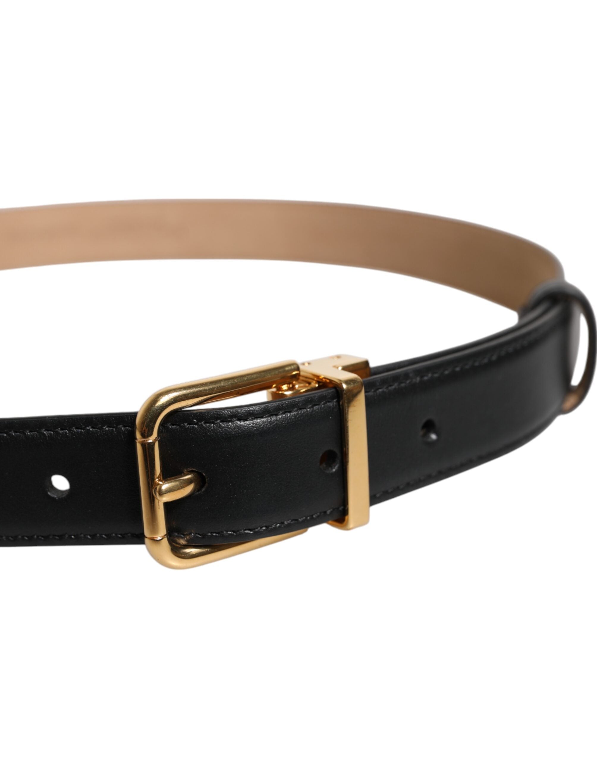 Black Leather Logo Metal Waist Buckle Belt - ventzia