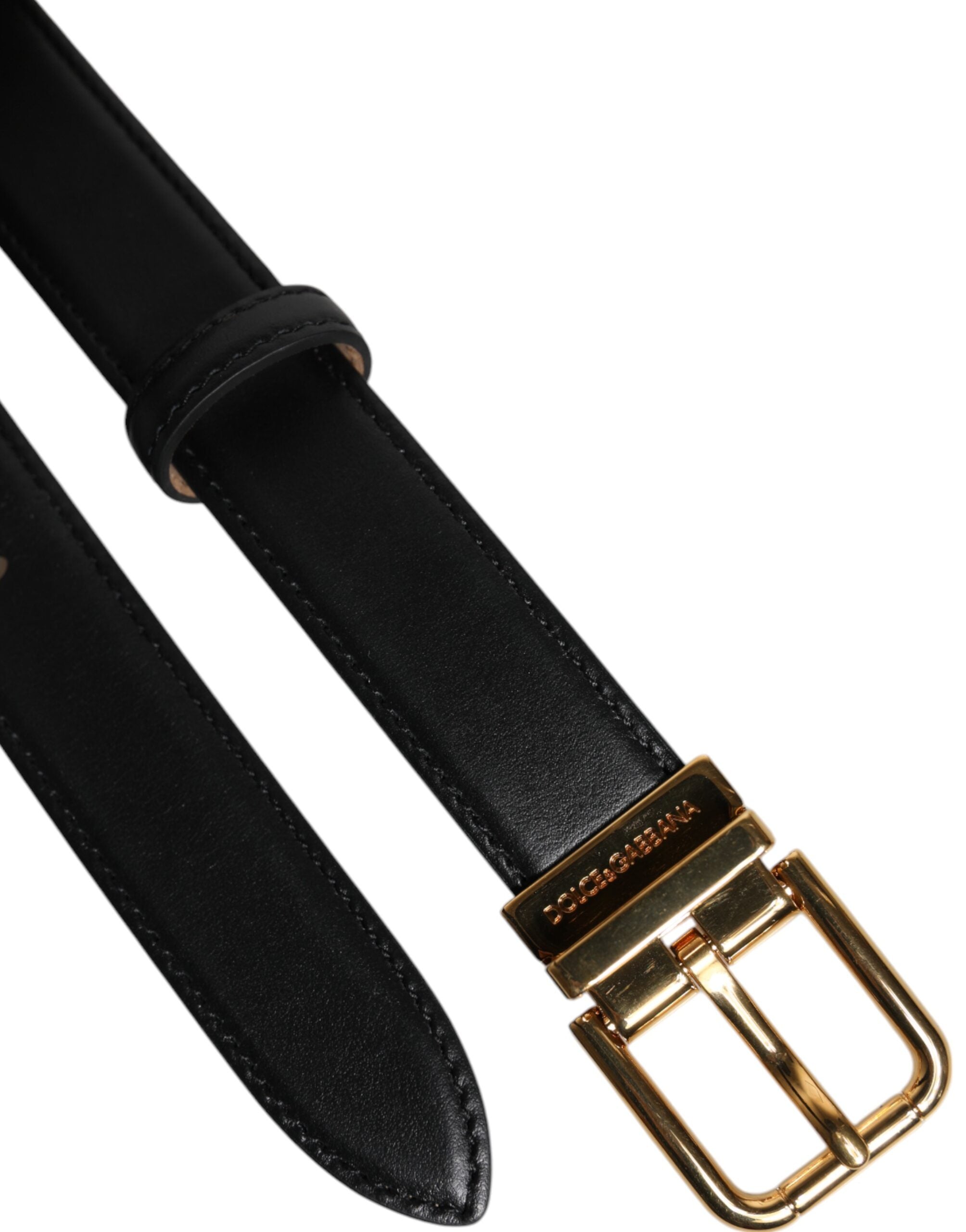 Black Leather Logo Metal Waist Buckle Belt - ventzia