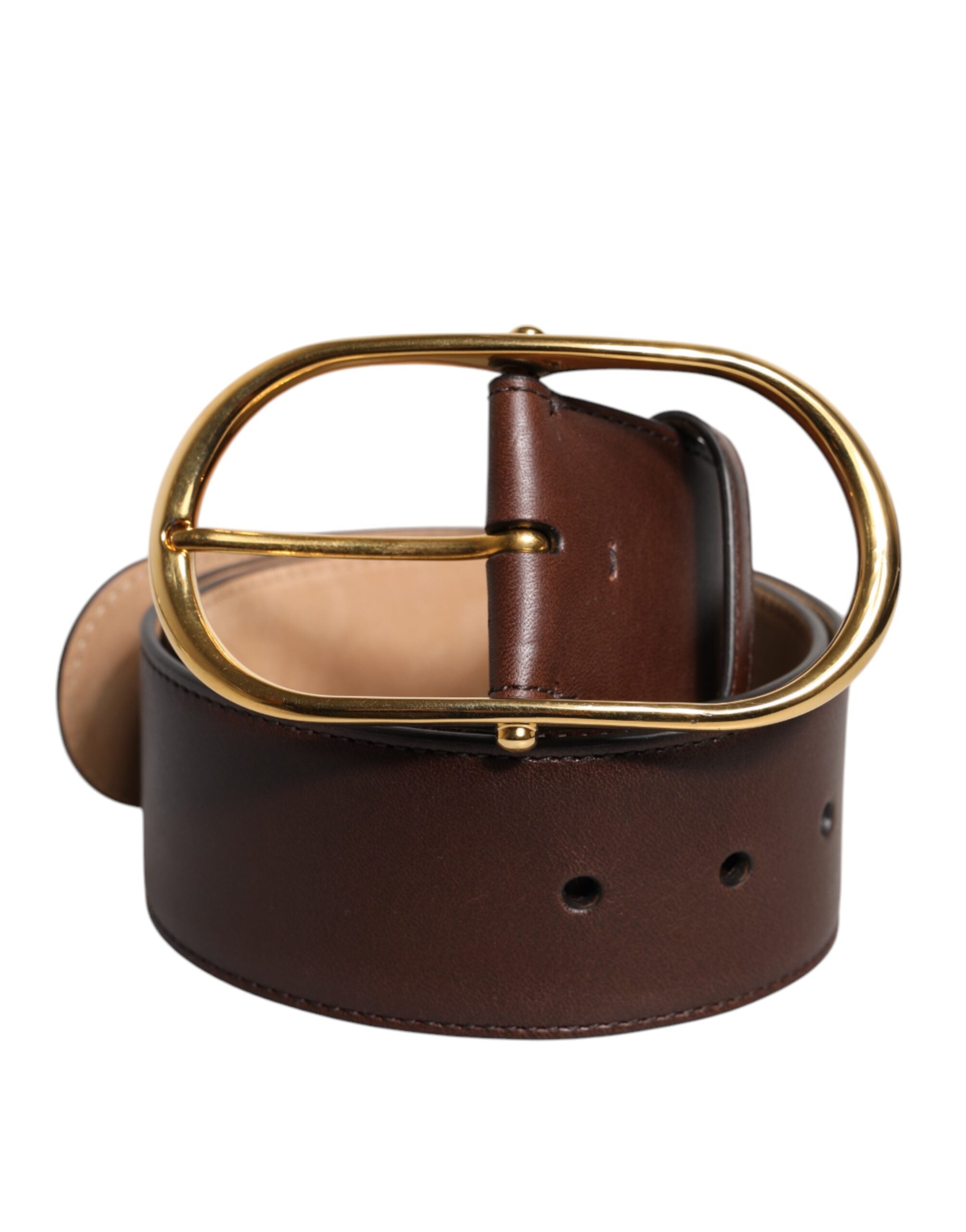 Brown Leather Waist Gold Metal Buckle Belt - ventzia
