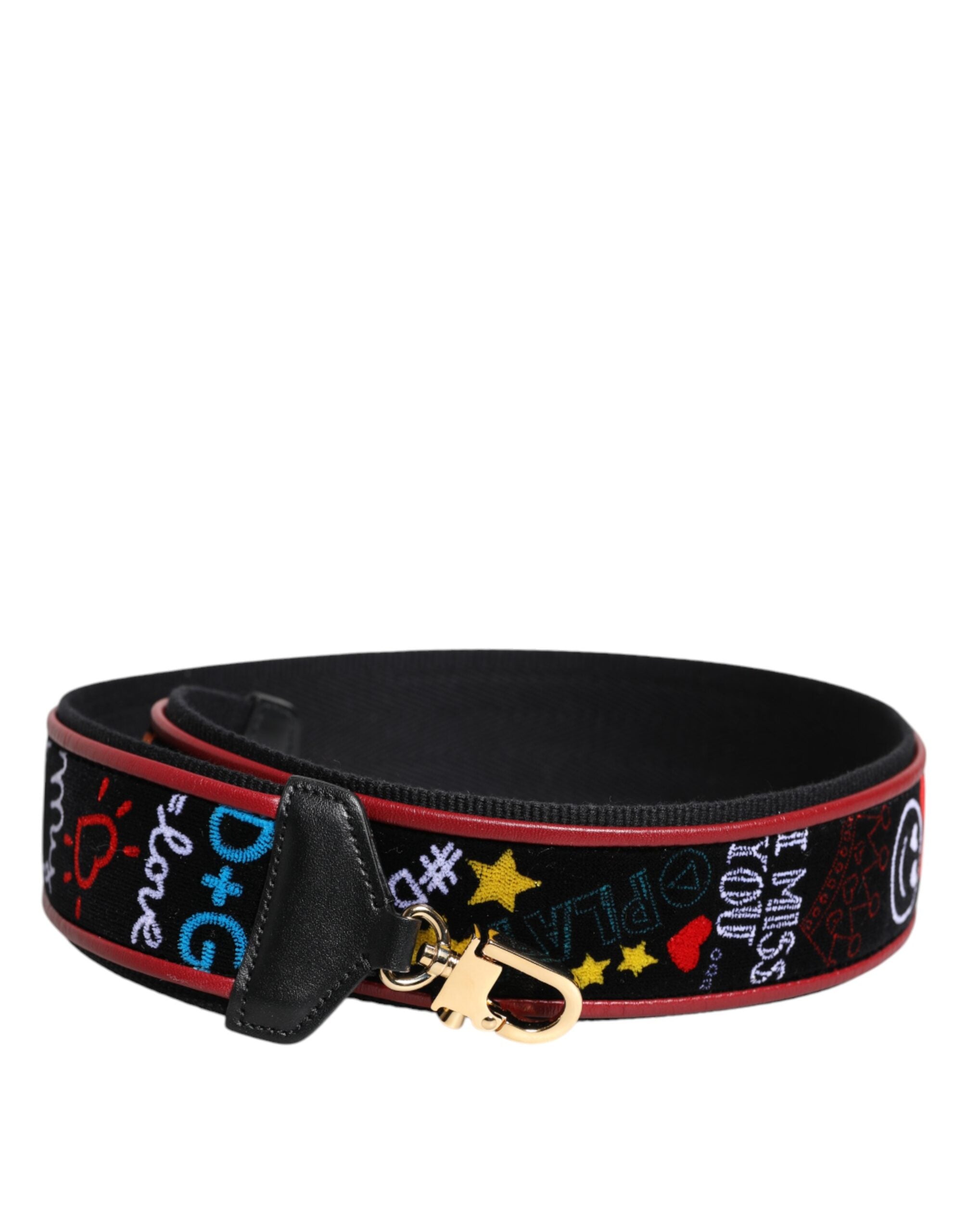 Black Cotton Printed Bag Shoulder Strap - ventzia