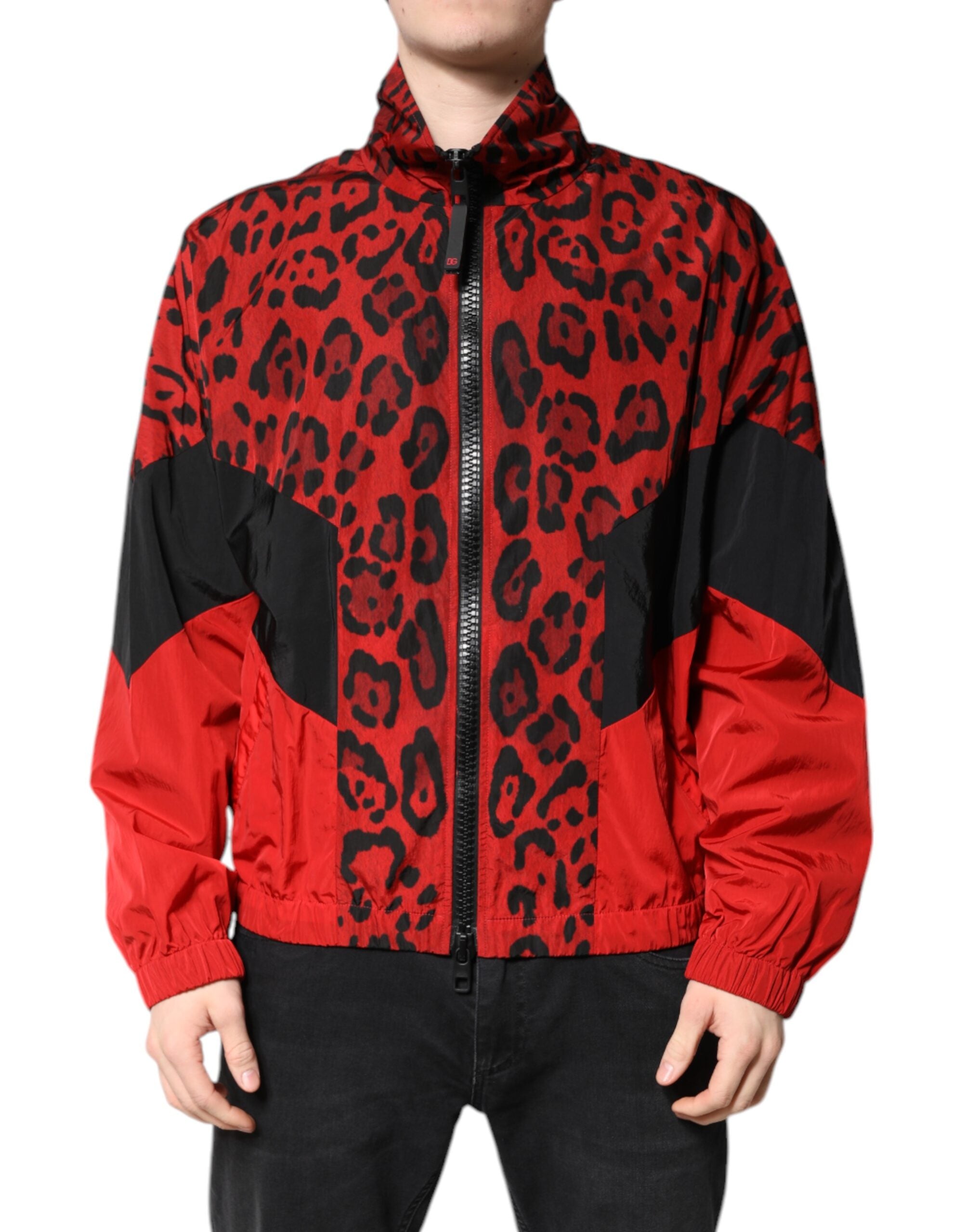 Red Leopard Nylon Bomber Full Zip Jacket - ventzia