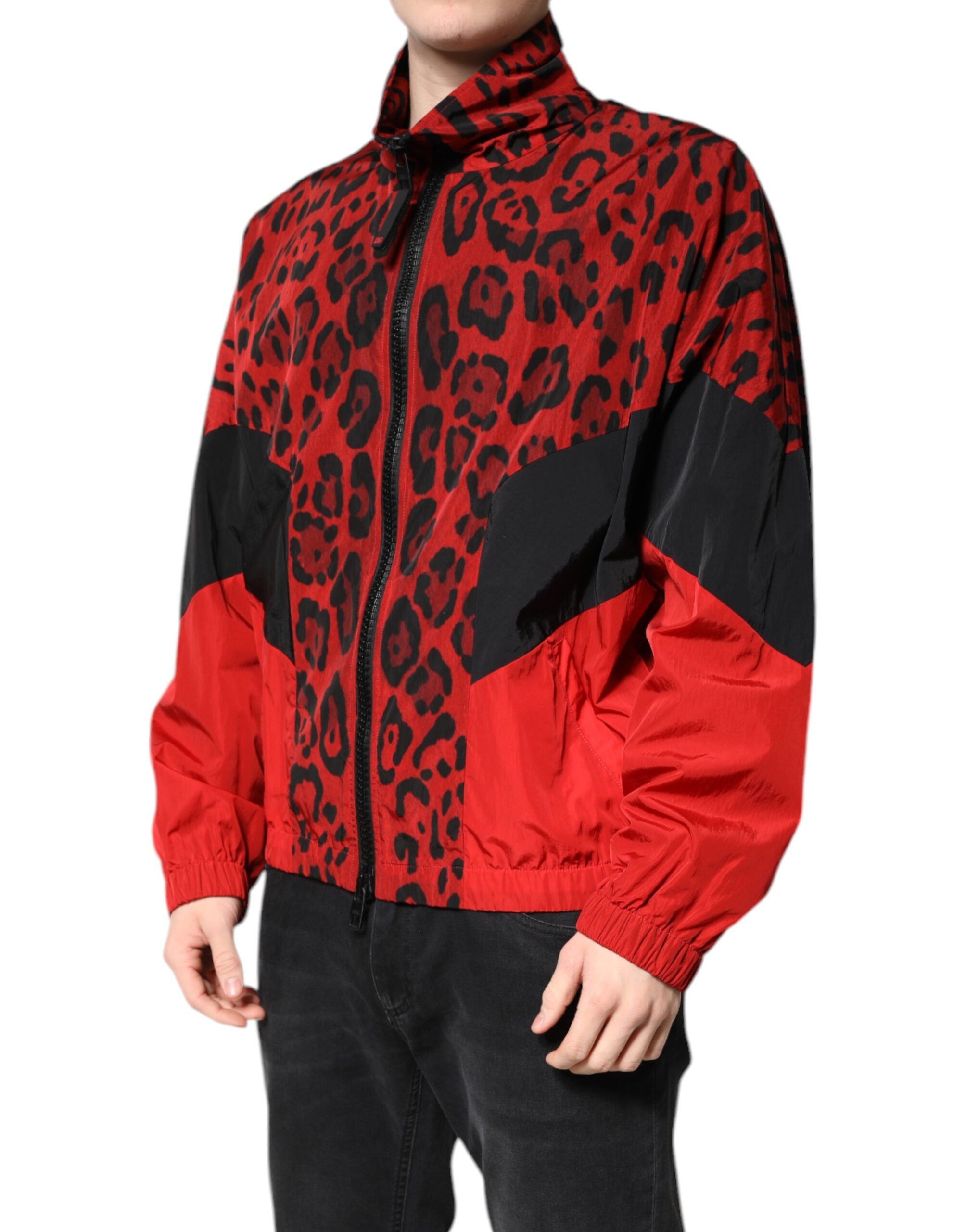 Red Leopard Nylon Bomber Full Zip Jacket - ventzia