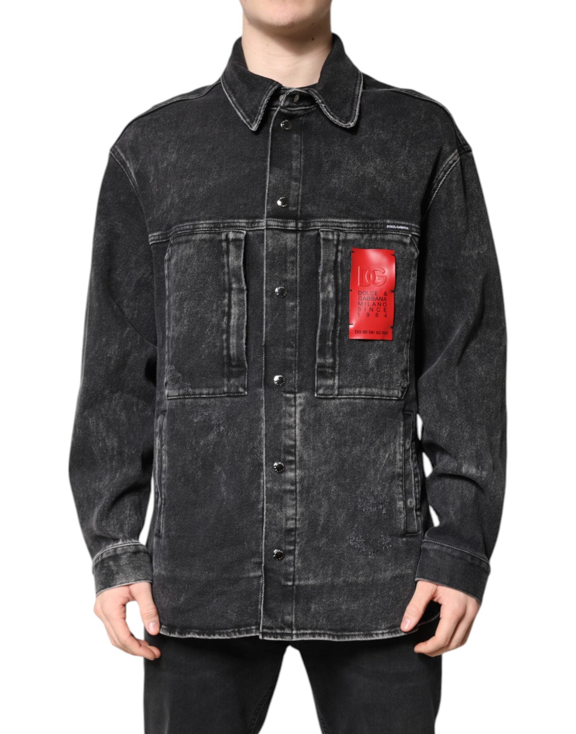 Black Logo Cotton Stretch Denim Jacket - ventzia