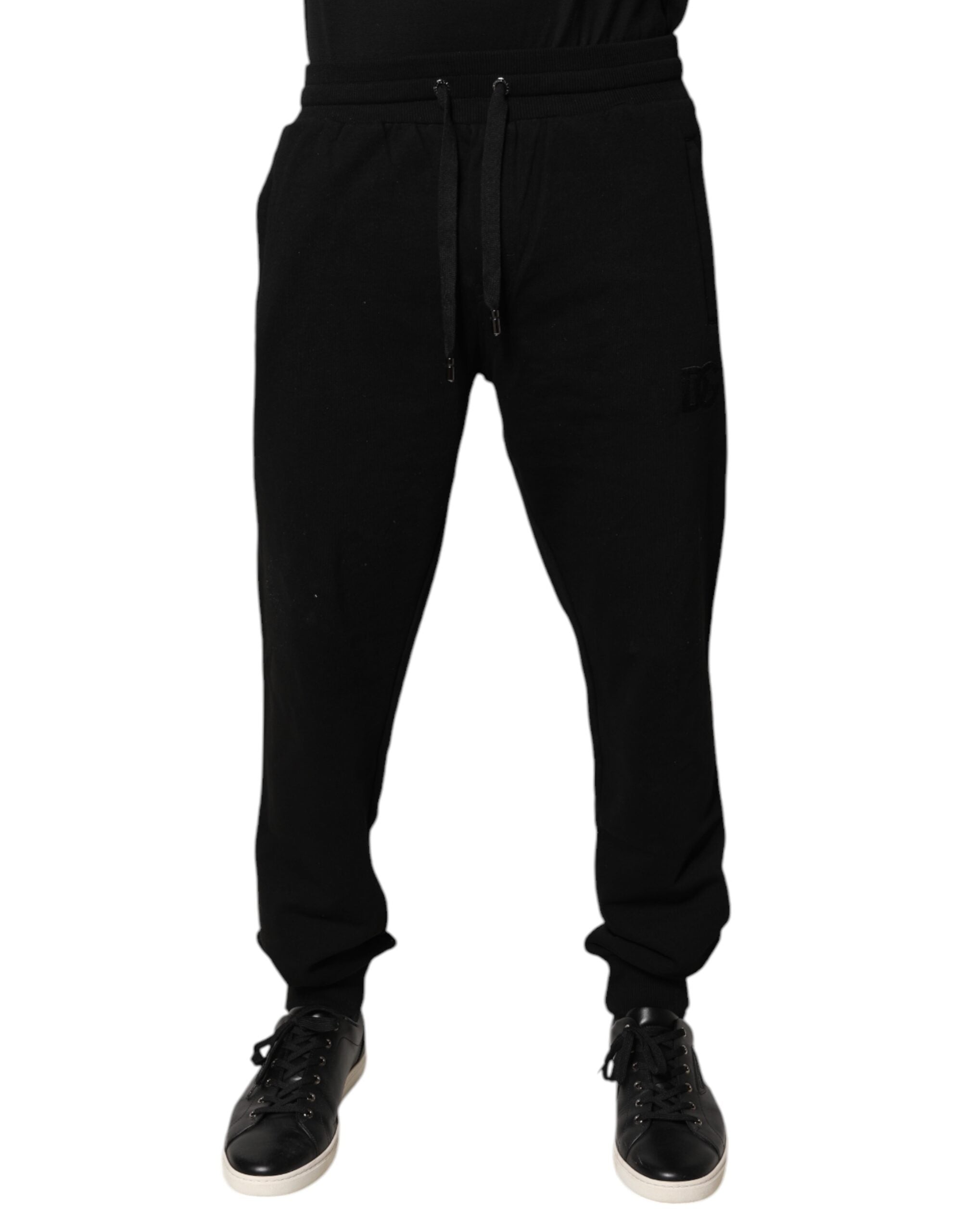 Black Cotton Mid Waist Jogger Sweatpants Pants - ventzia