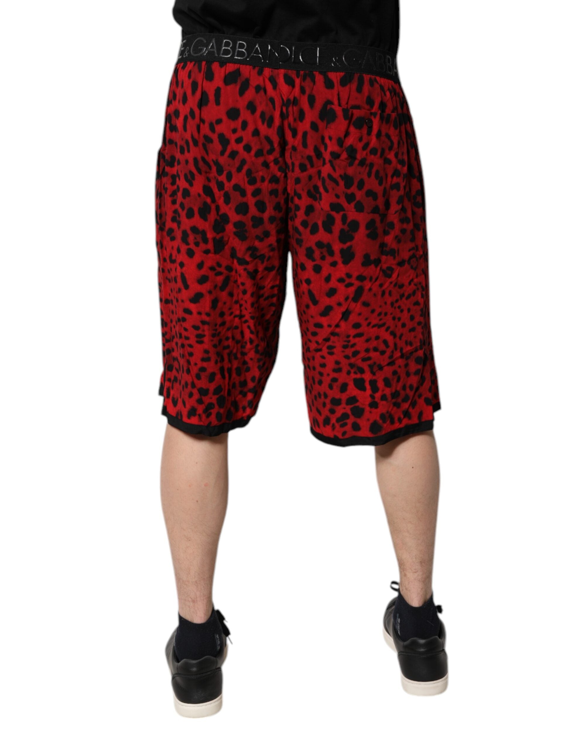 Red Leopard Print Viscose Bermuda Shorts - ventzia