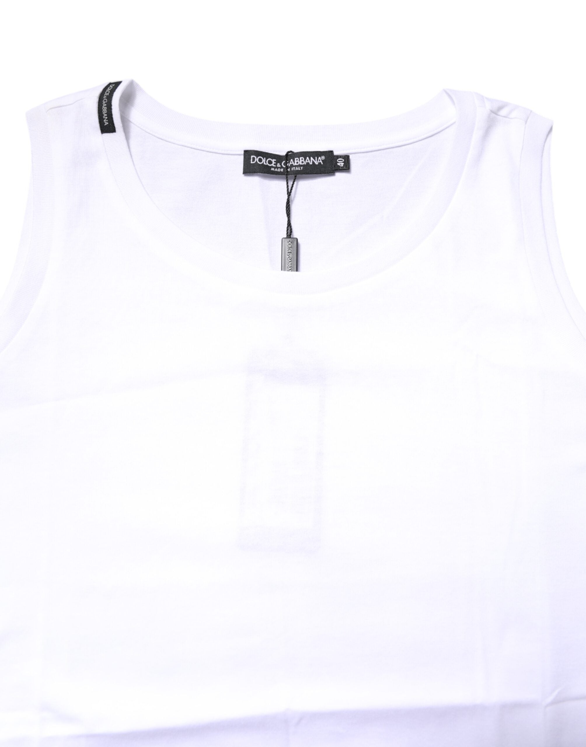 White Cotton Sleeveless Crew Neck T-shirt - ventzia