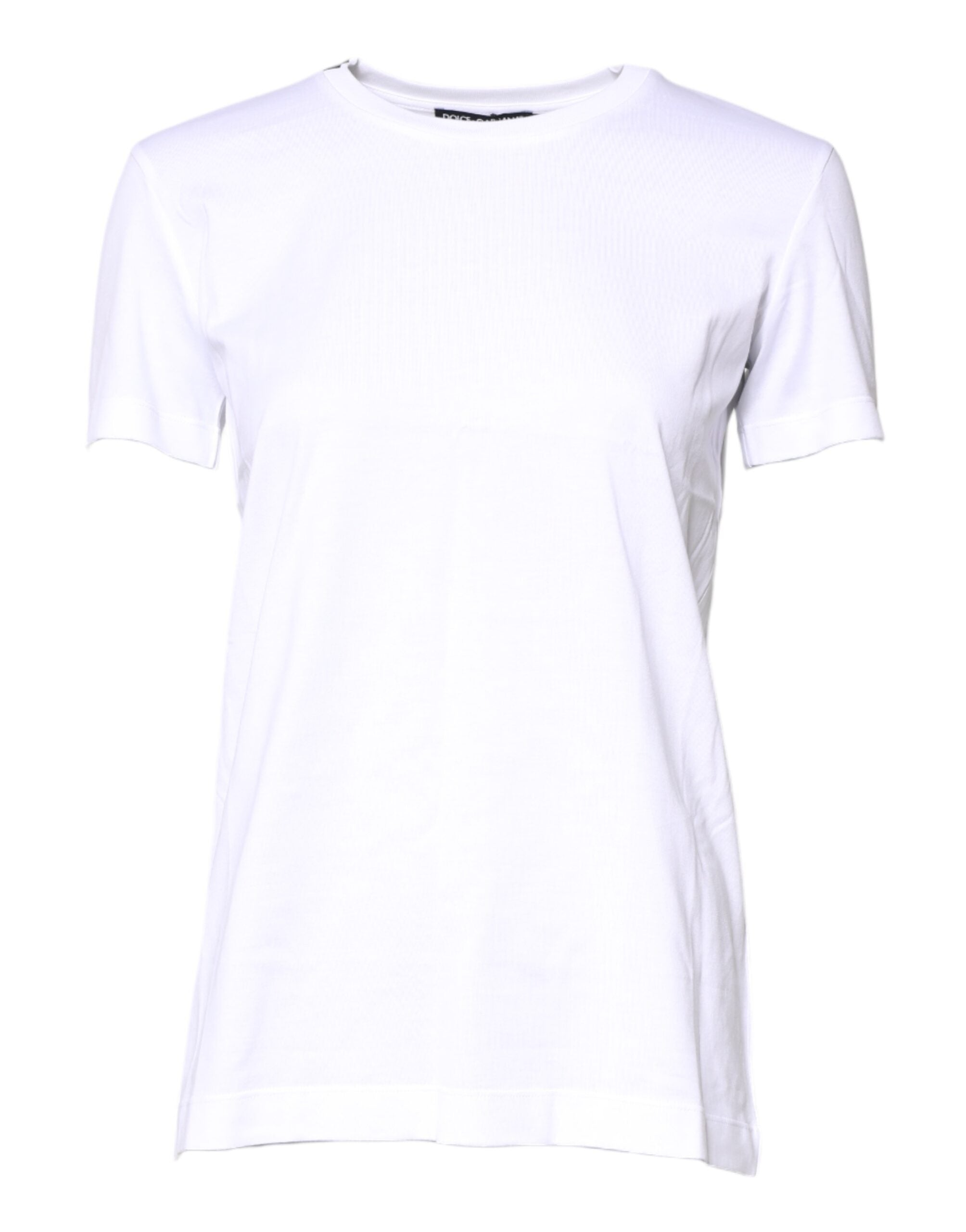 White Cotton Crew Neck Short Sleeves T-shirt - ventzia