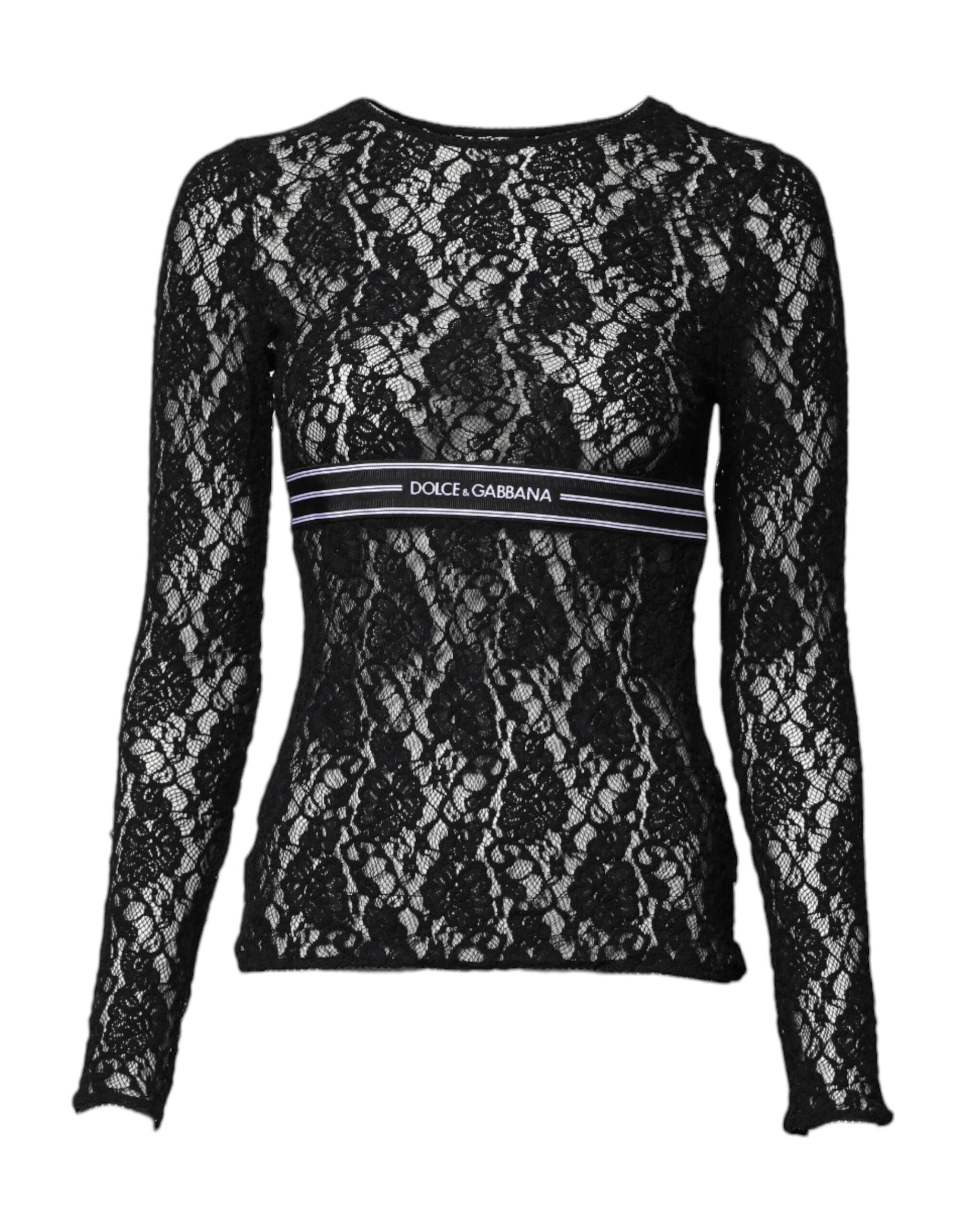 Black Floral Lace Long Sleeves Pullover Top - ventzia
