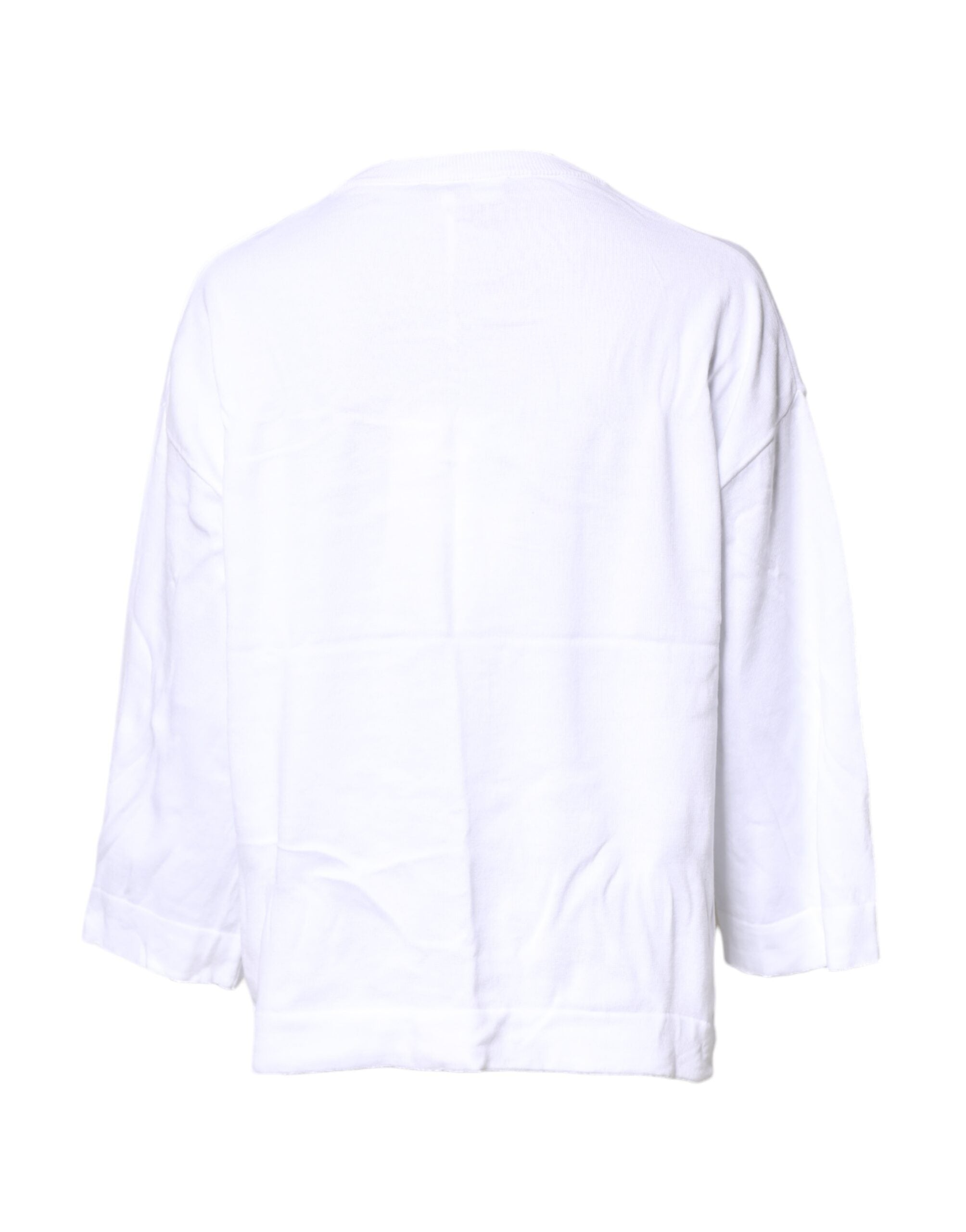 White Graphic Print Cotton Long Sleeves T-shirt - ventzia