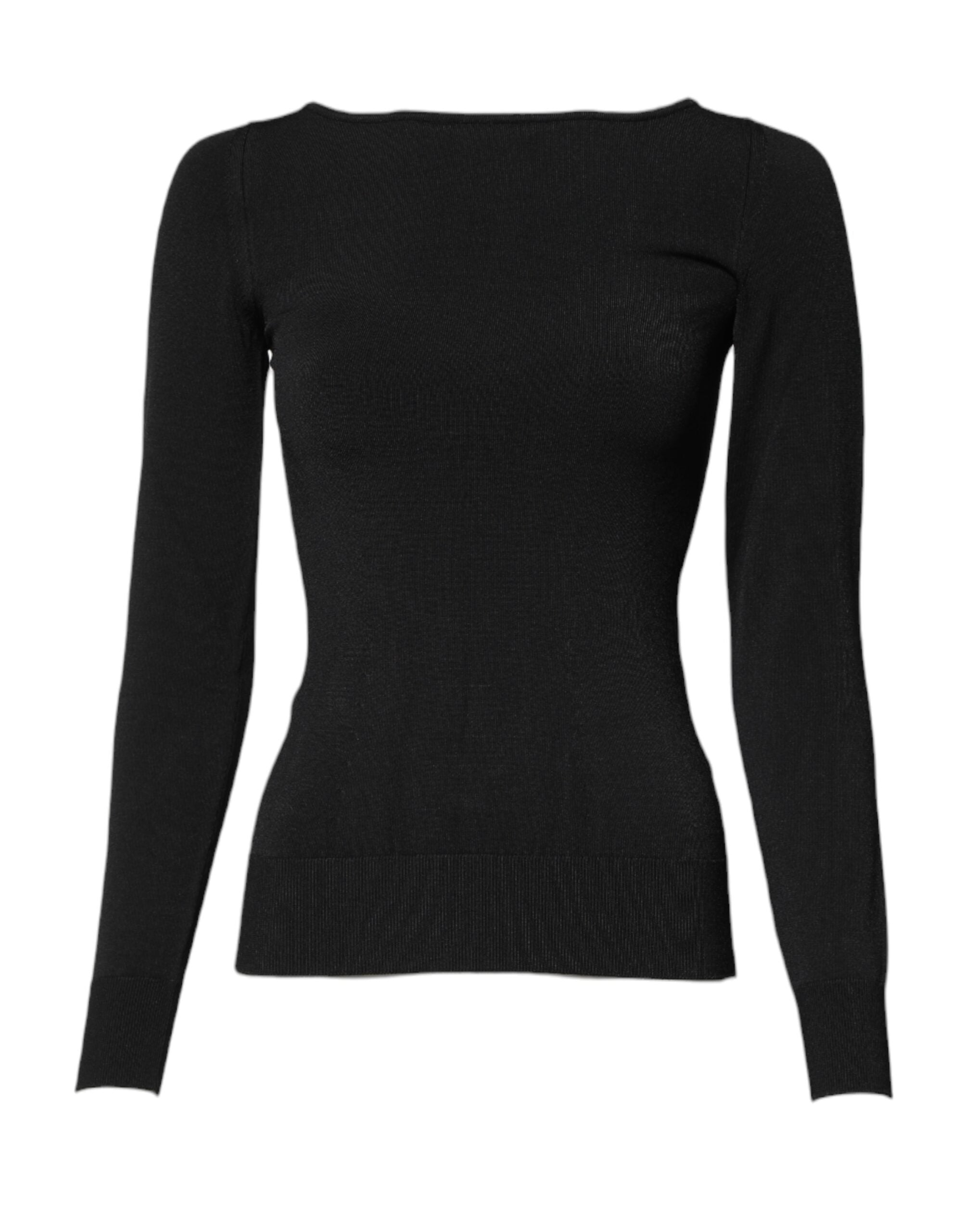 Black Viscose Long Sleeves Pullover Top - ventzia