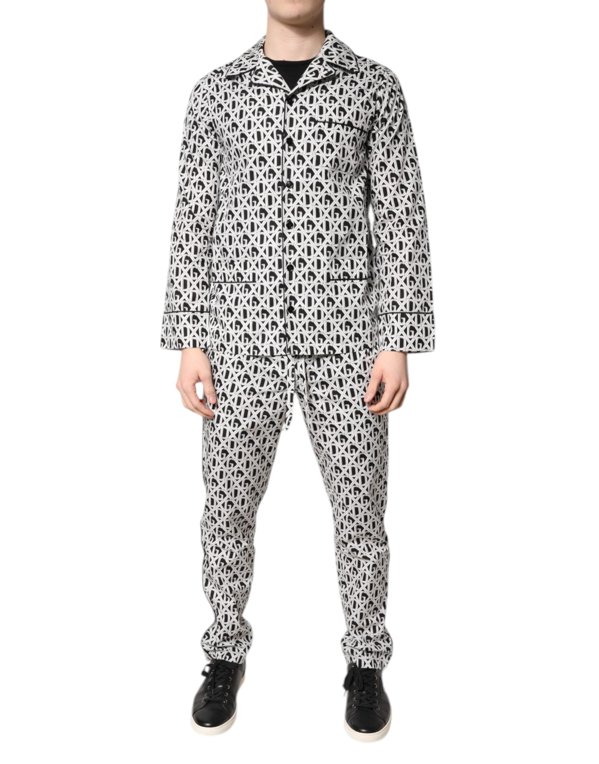 Black White DG Print Cotton Pajama Set Sleepwear - ventzia