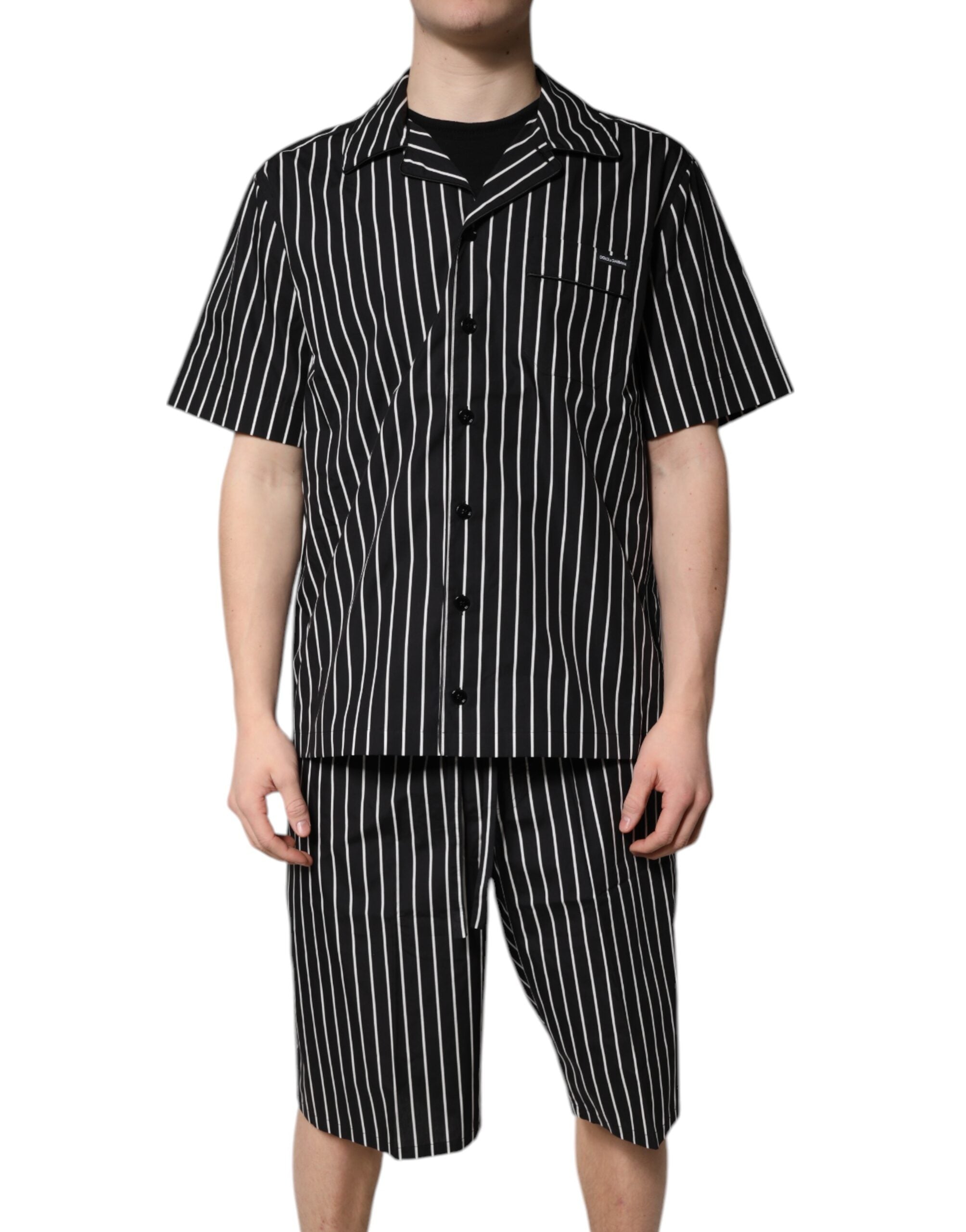Black White Stripes Cotton Men Pajama Set Sleepwear - ventzia