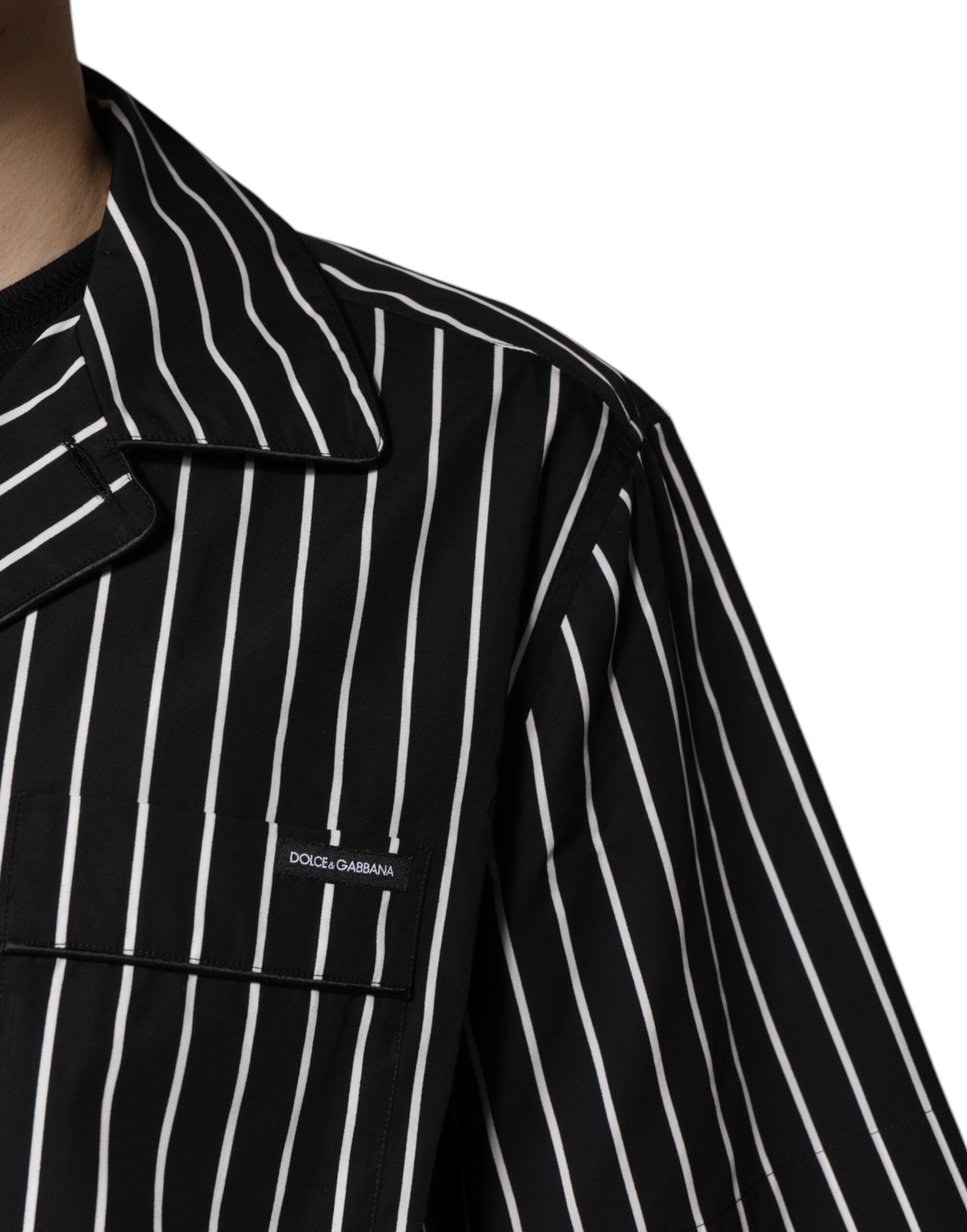 Black White Stripes Cotton Men Pajama Set Sleepwear - ventzia