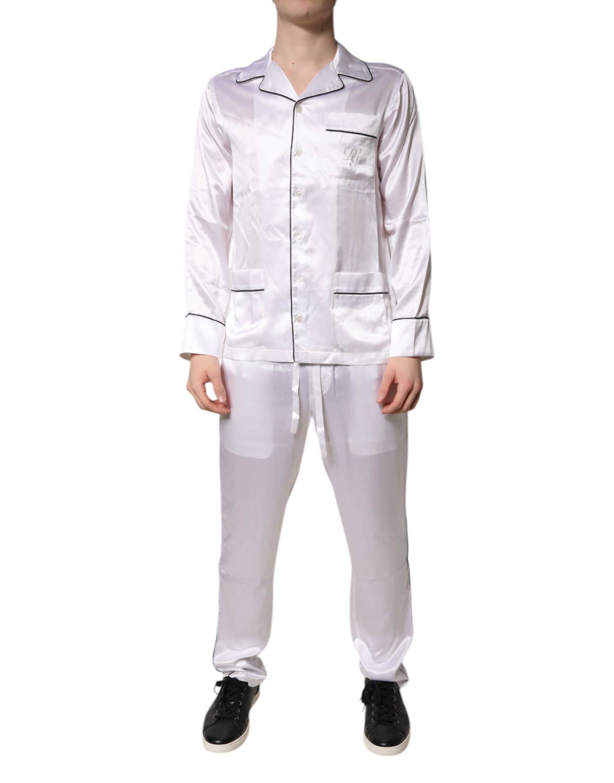 White Satin Silk Men Pajama Set Sleepwear - ventzia