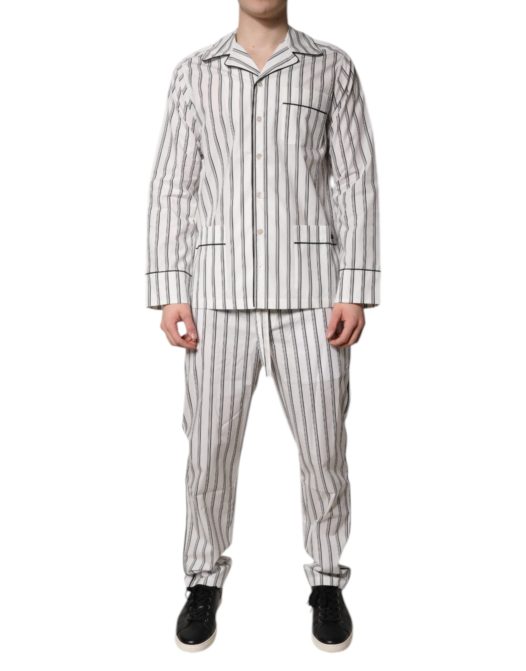 White Black Stripes Cotton Men Pajama Set Sleepwear - ventzia