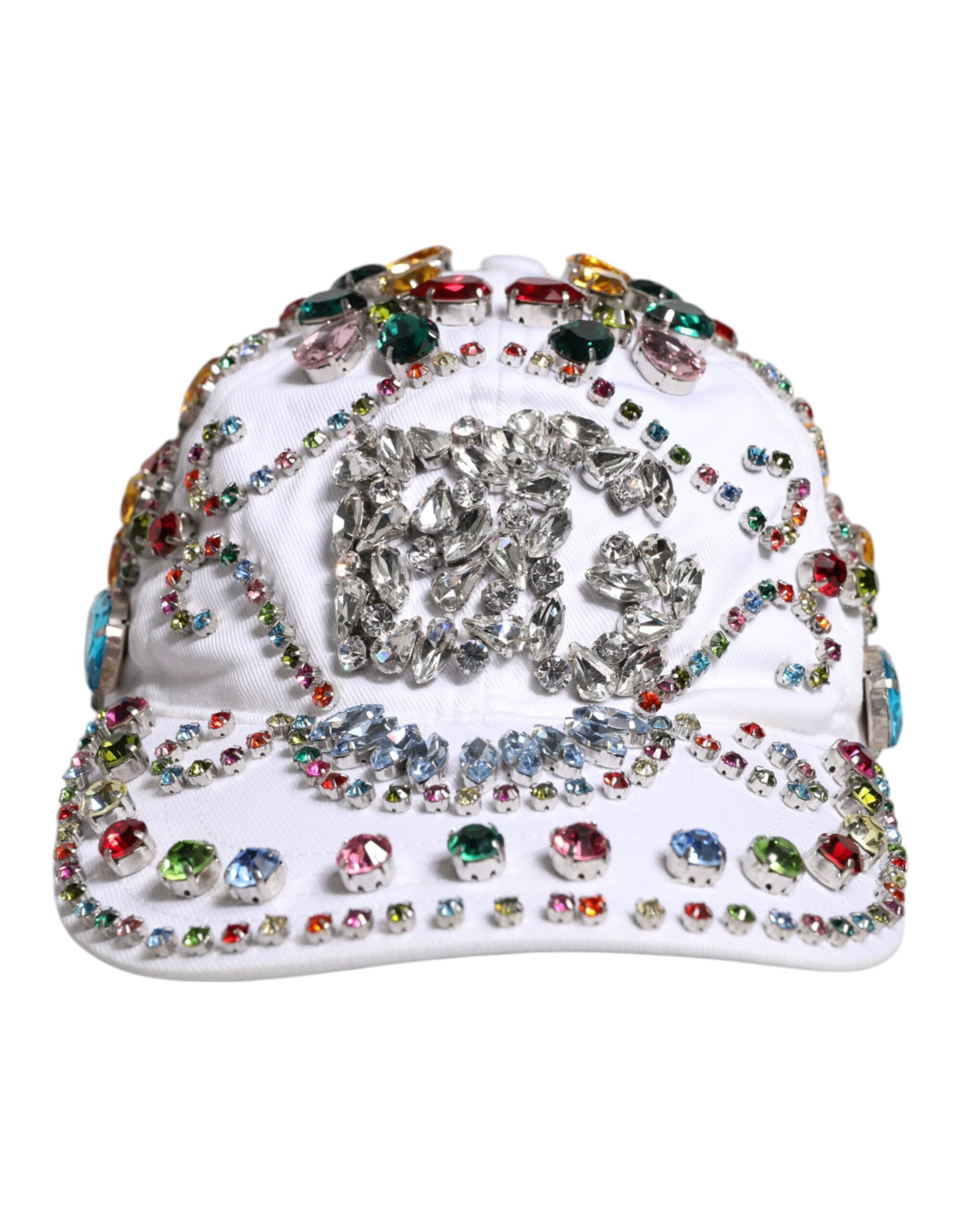 White Multicolor Crystal Embellish Baseball Cap - ventzia