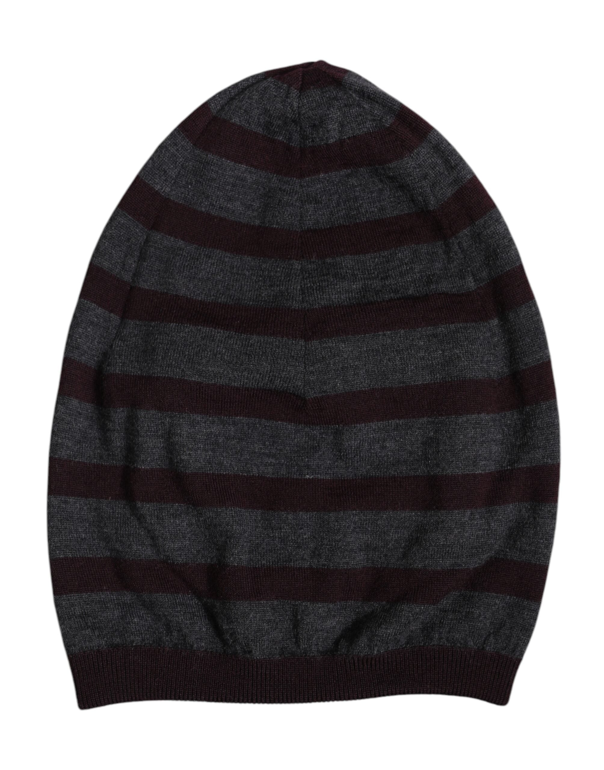 Gray Striped Wool Knitted Winter Beanie Hat - ventzia