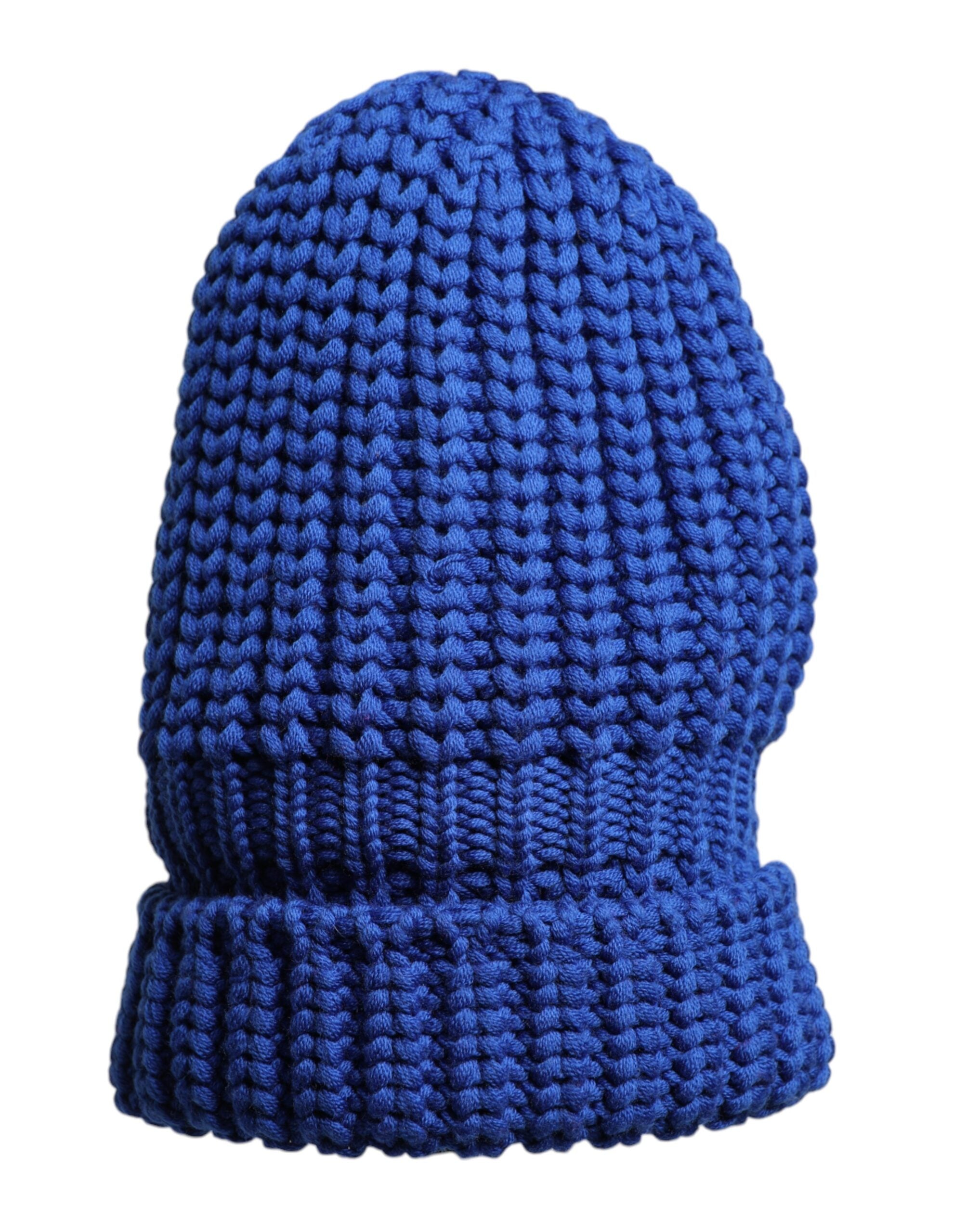 Blue Wool Knitted Winter Beanie Hat - ventzia