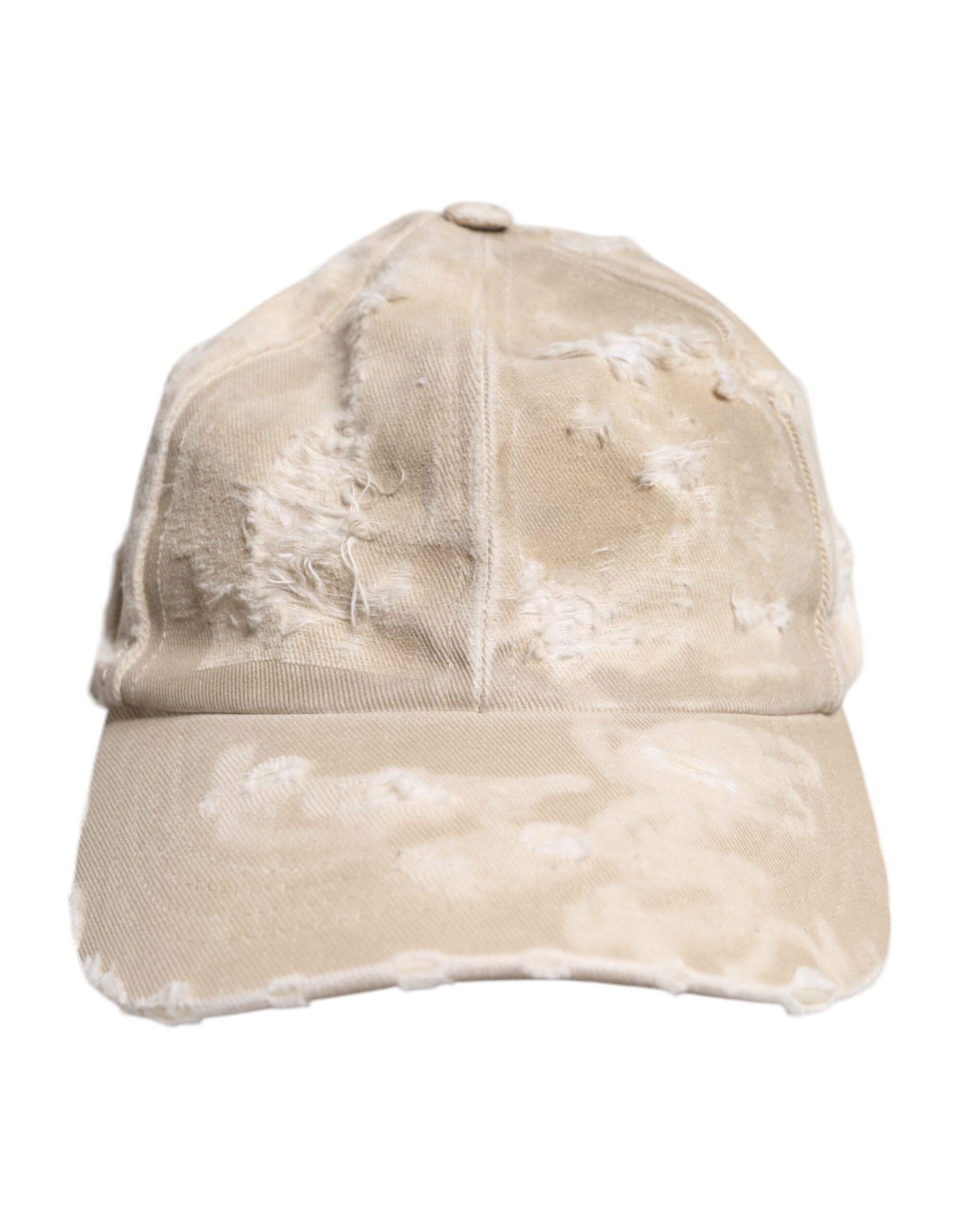 Beige Tattered Cotton 6 Panels Baseball Cap - ventzia