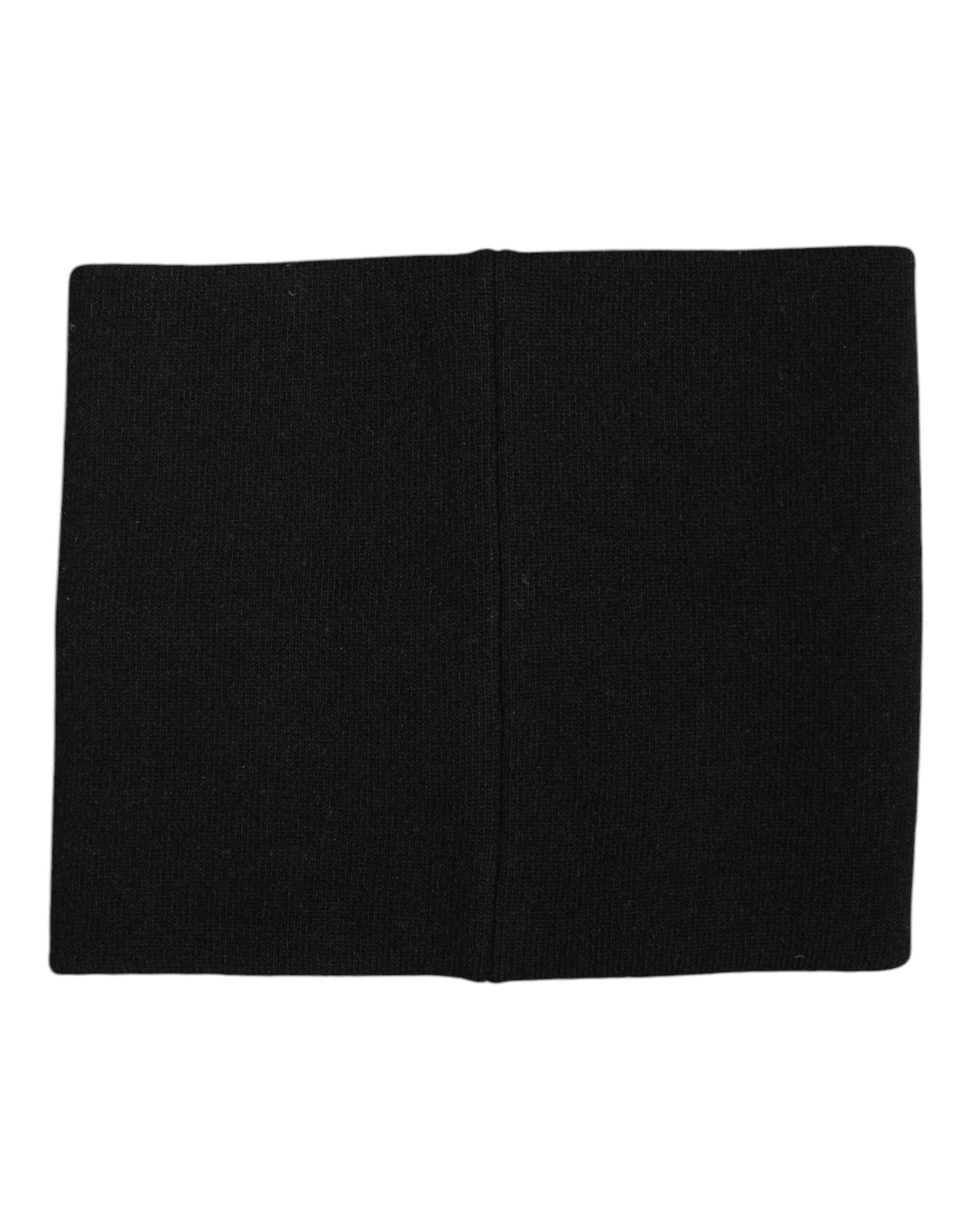 Black White Logo Print Knitted Neck Warmer Scarf - ventzia