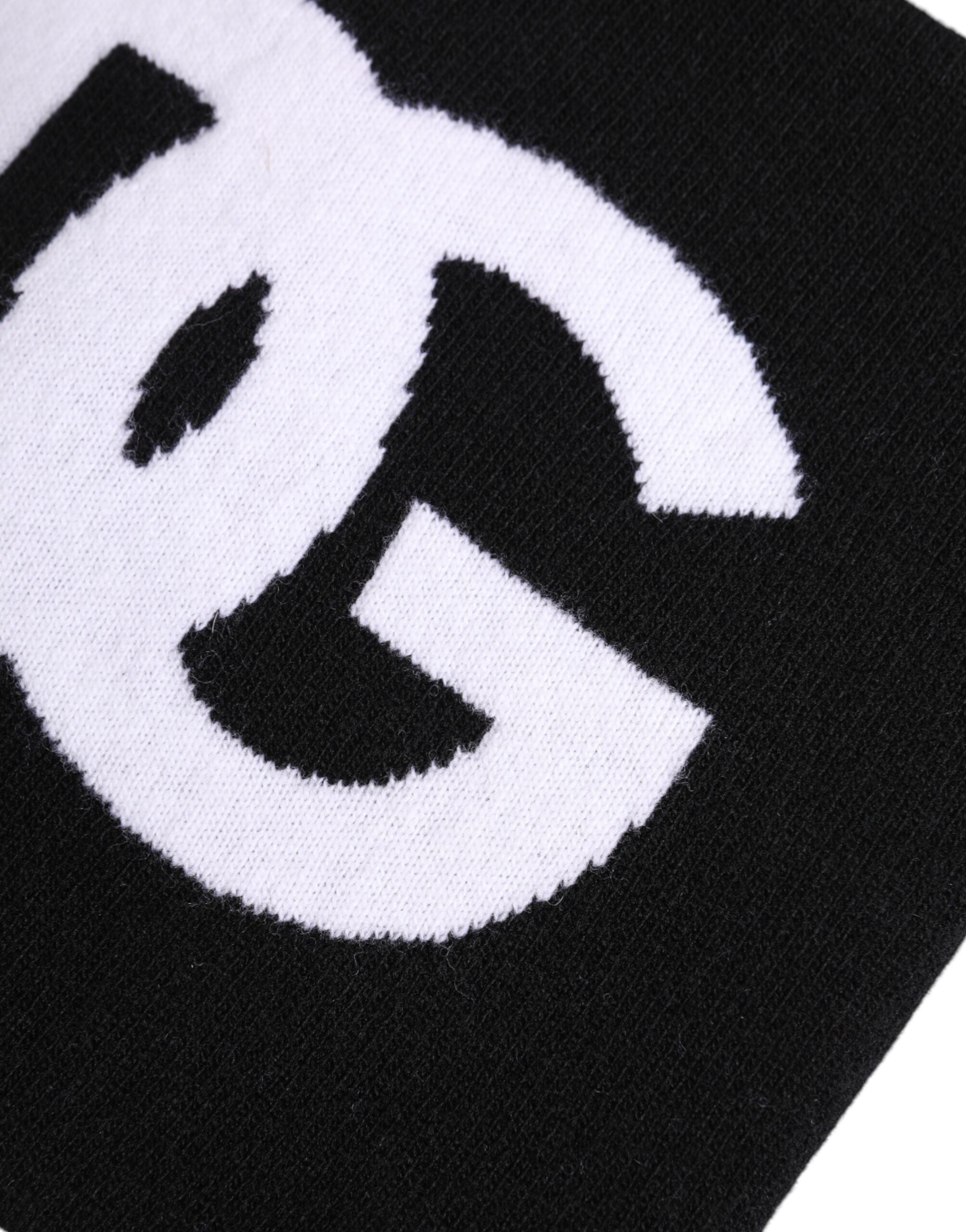 Black White Logo Print Knitted Neck Warmer Scarf - ventzia