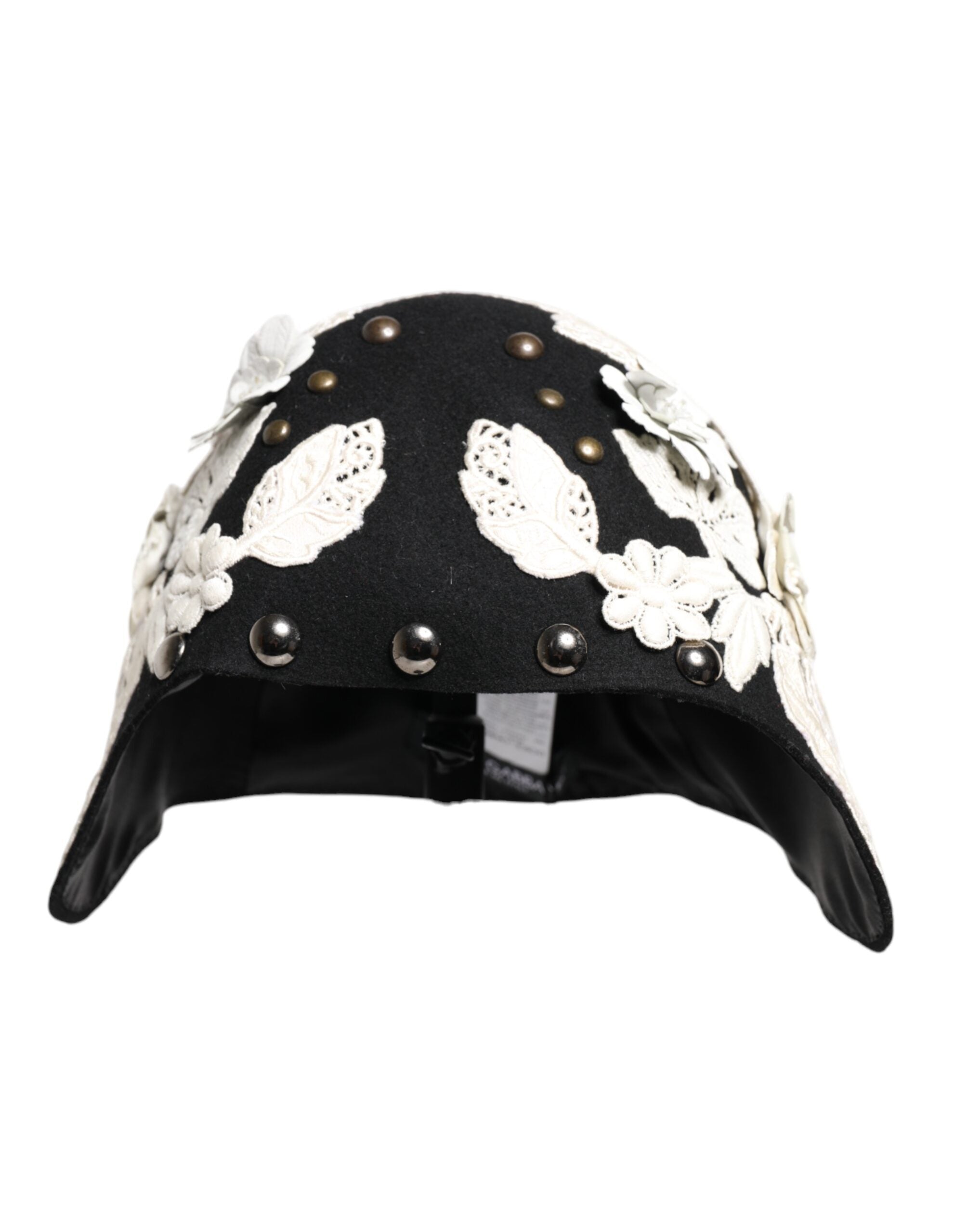 Black Wool White Floral Gold Leaf Cloche Hat - ventzia