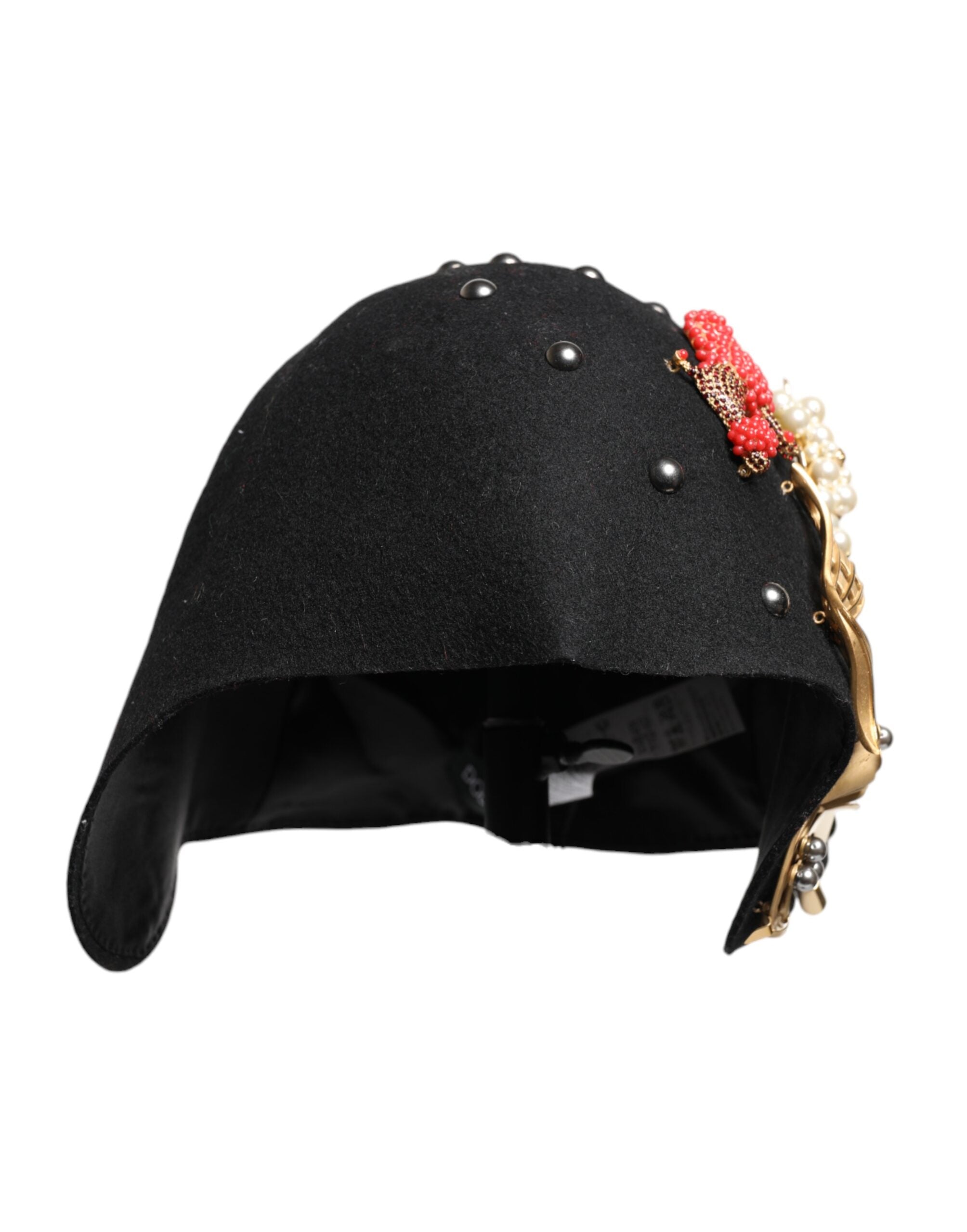 Black Wool Multicolor Embellished Cloche Hat - ventzia
