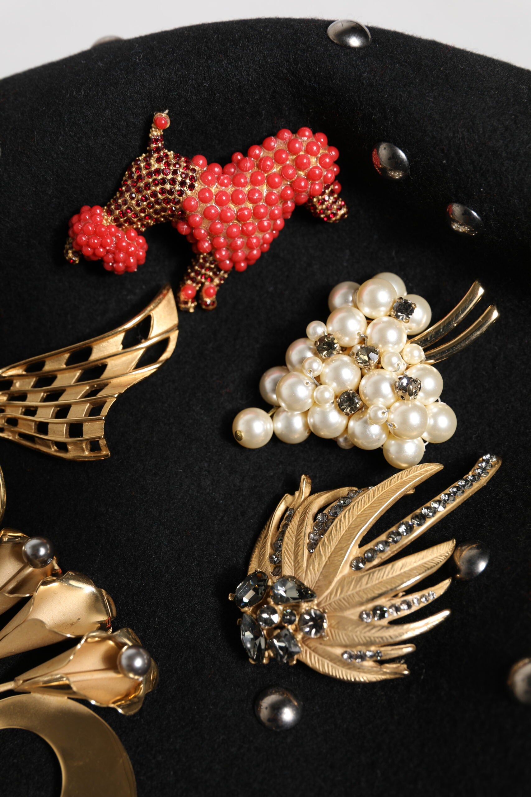 Black Wool Multicolor Embellished Cloche Hat - ventzia