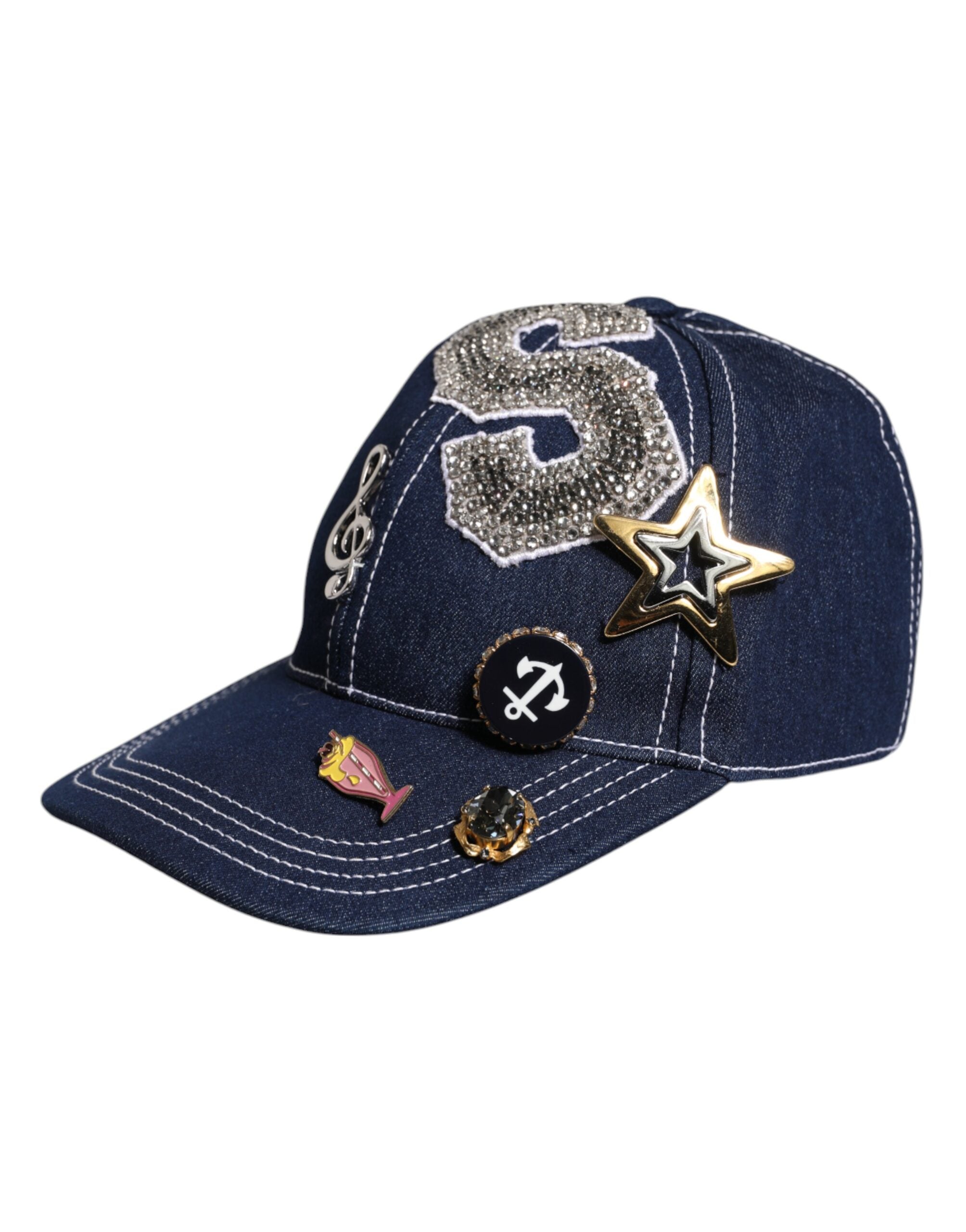 Blue Crystal Embellishment Baseball Cap - ventzia