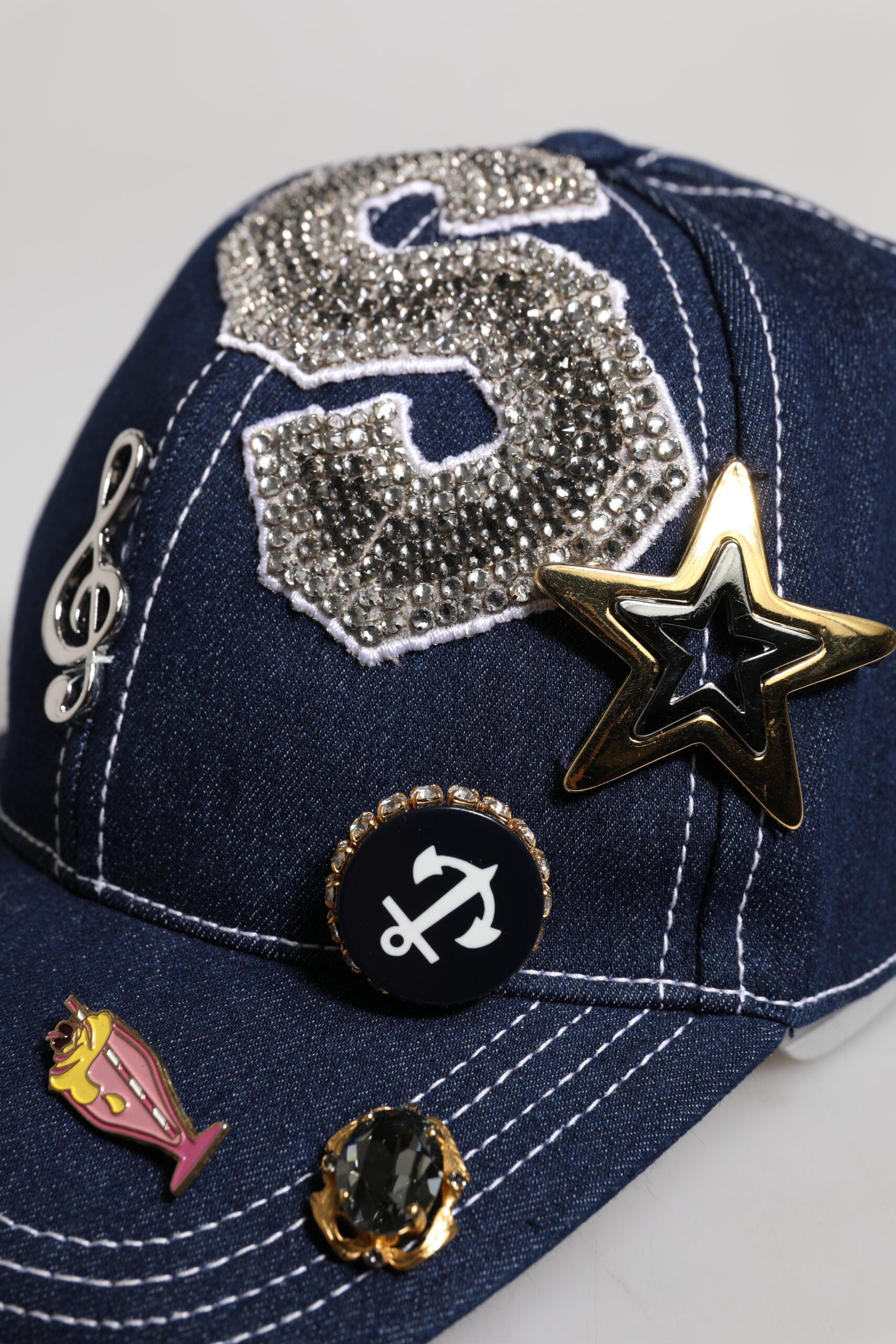 Blue Crystal Embellishment Baseball Cap - ventzia