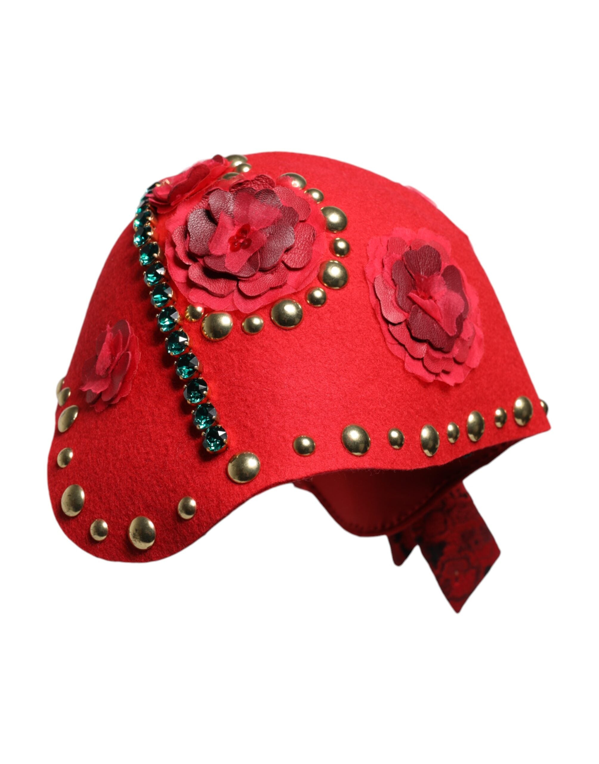 Red Crystal Gold Roses Brooch Embellished Hat - ventzia