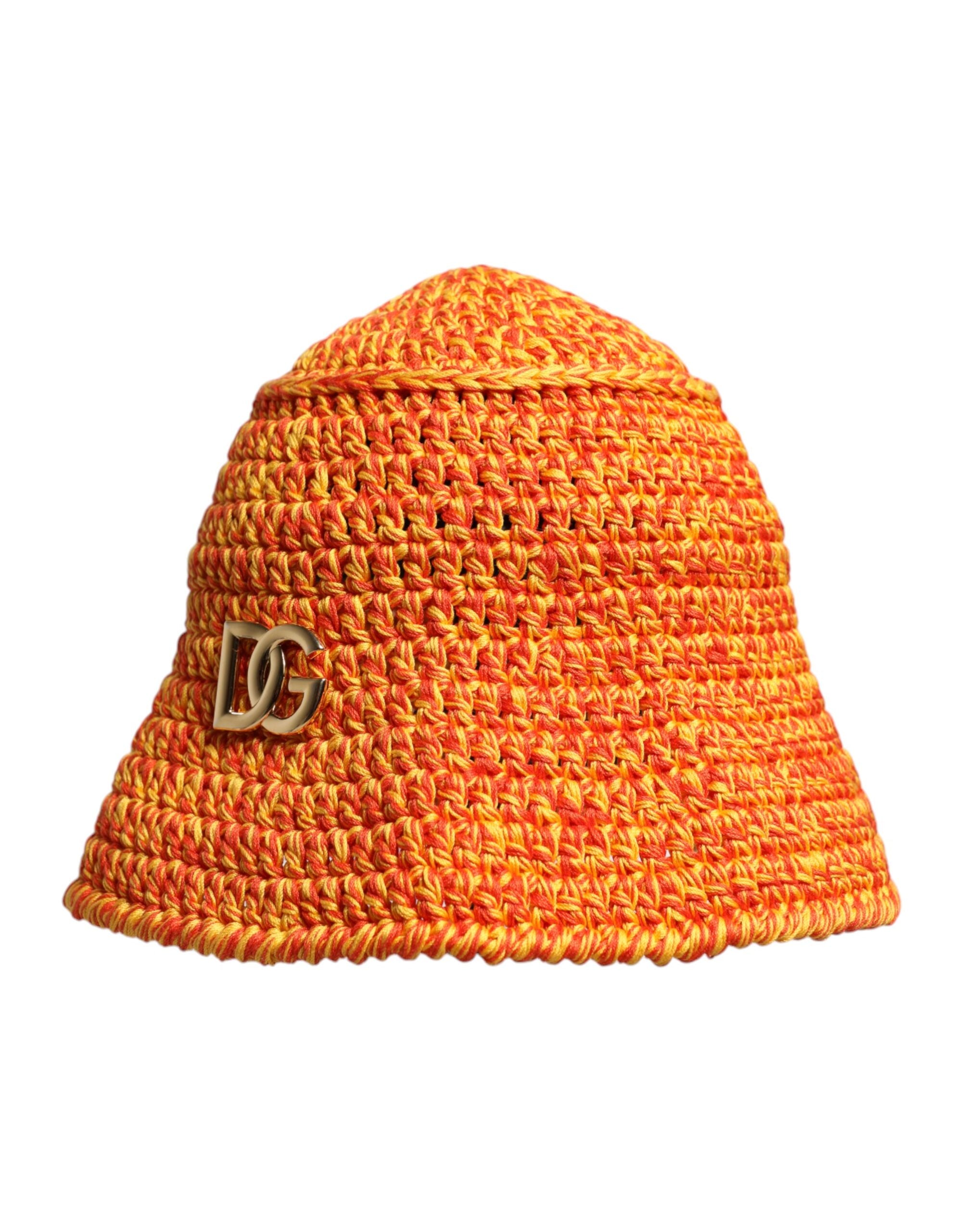 Orange Cotton Crochet DG Logo Bucket  Hat - ventzia