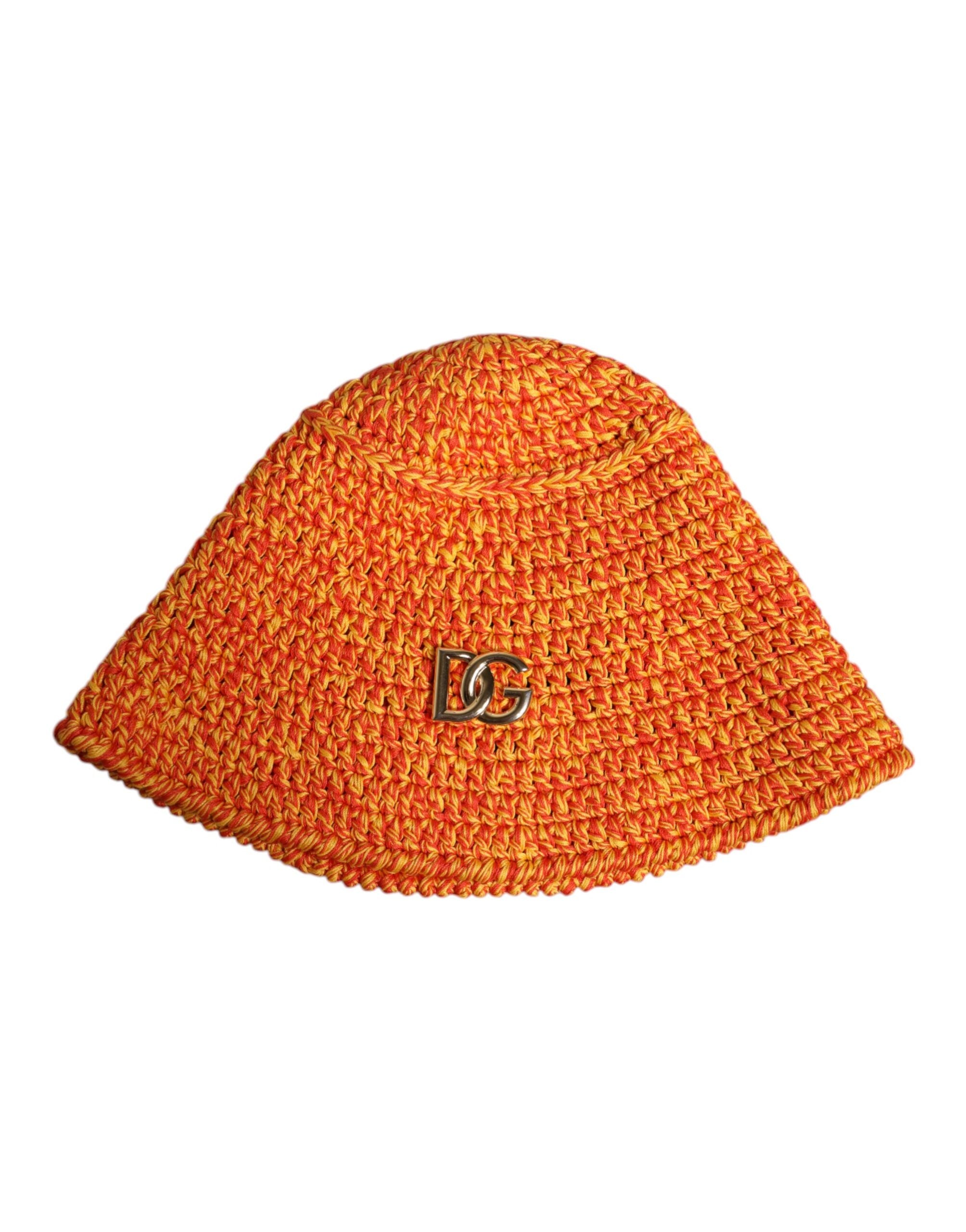 Orange Cotton Crochet DG Logo Bucket  Hat - ventzia