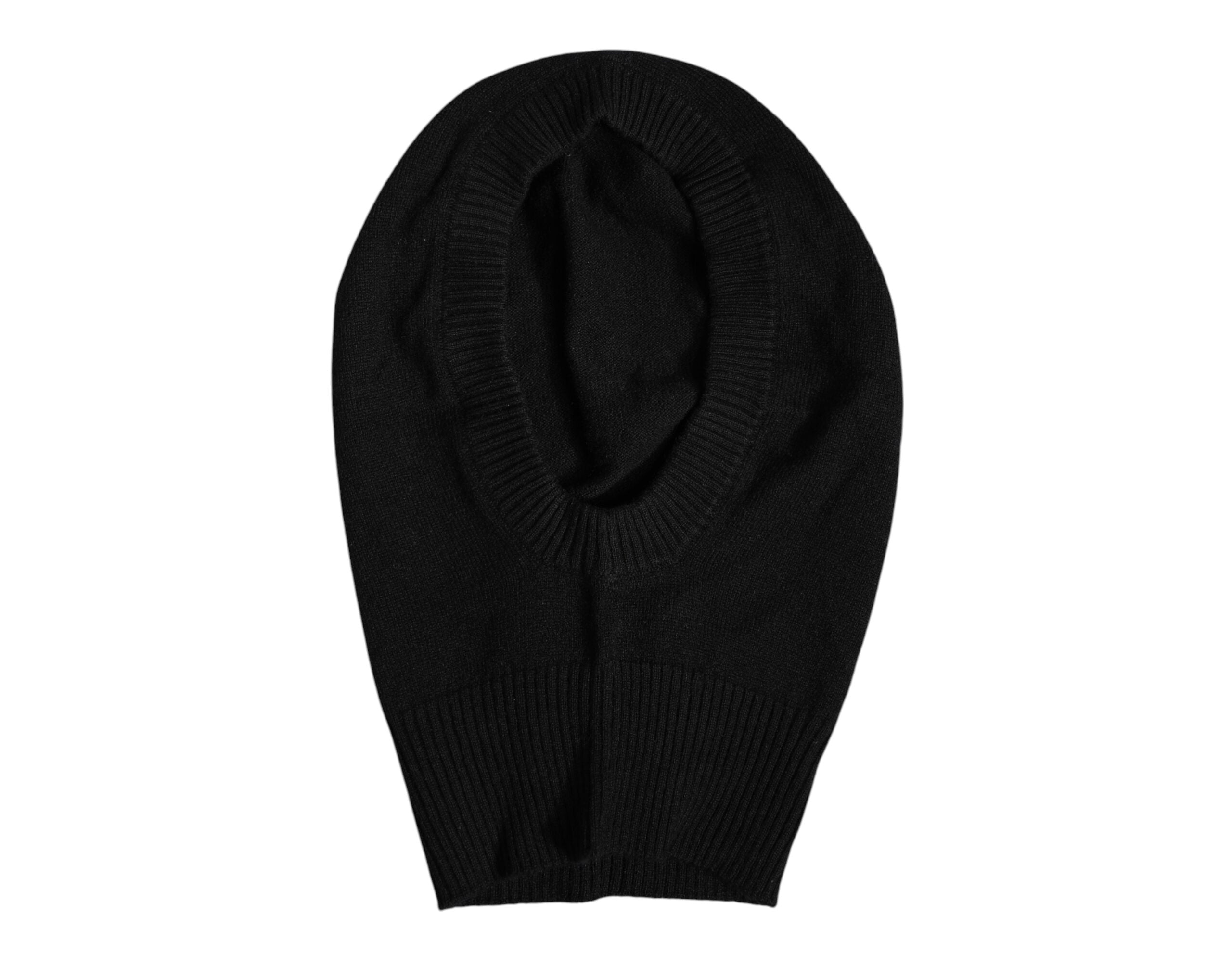 Black Cashmere Knitted Ski Mask Balaclava Hat - ventzia