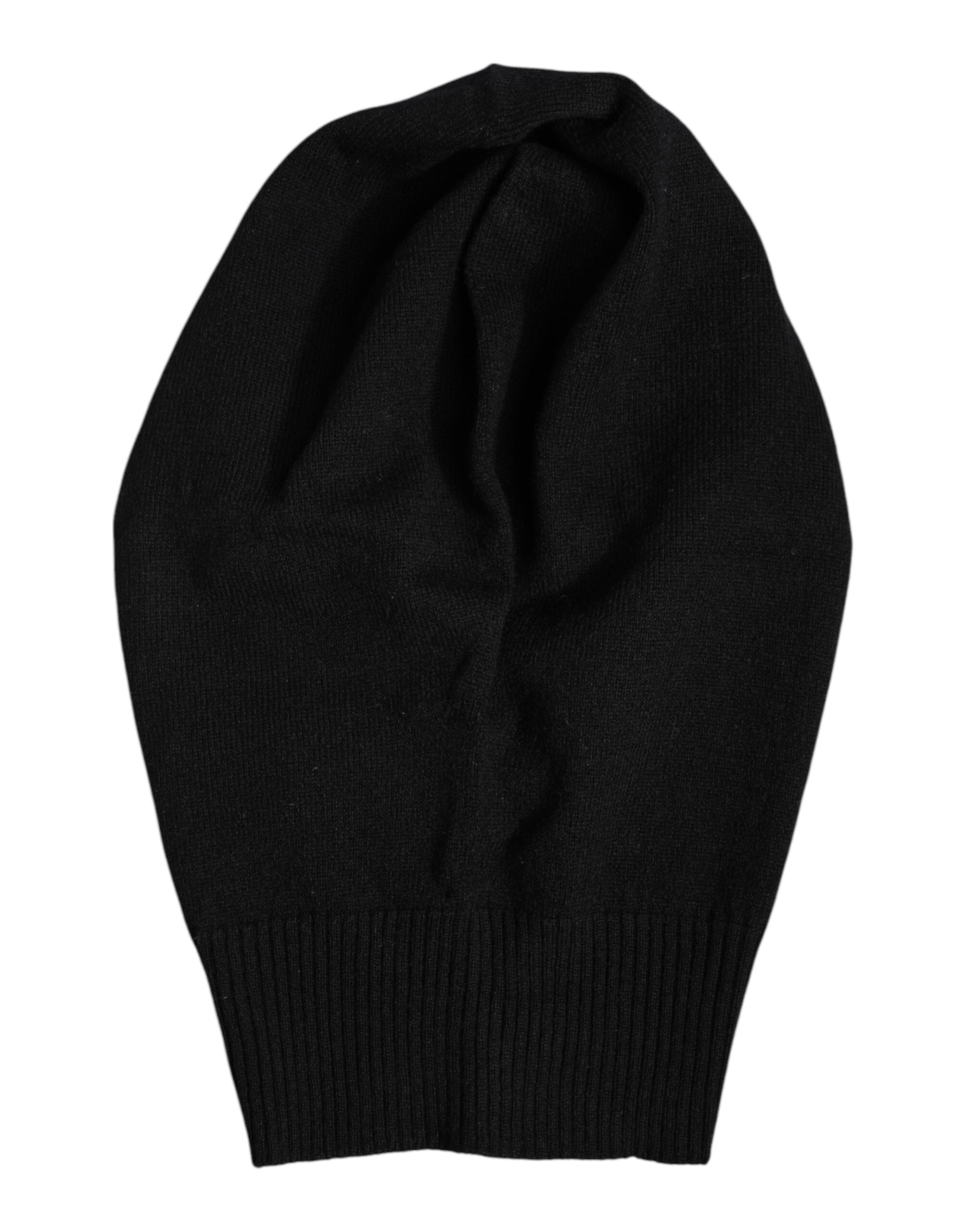 Black Cashmere Knitted Ski Mask Balaclava Hat - ventzia