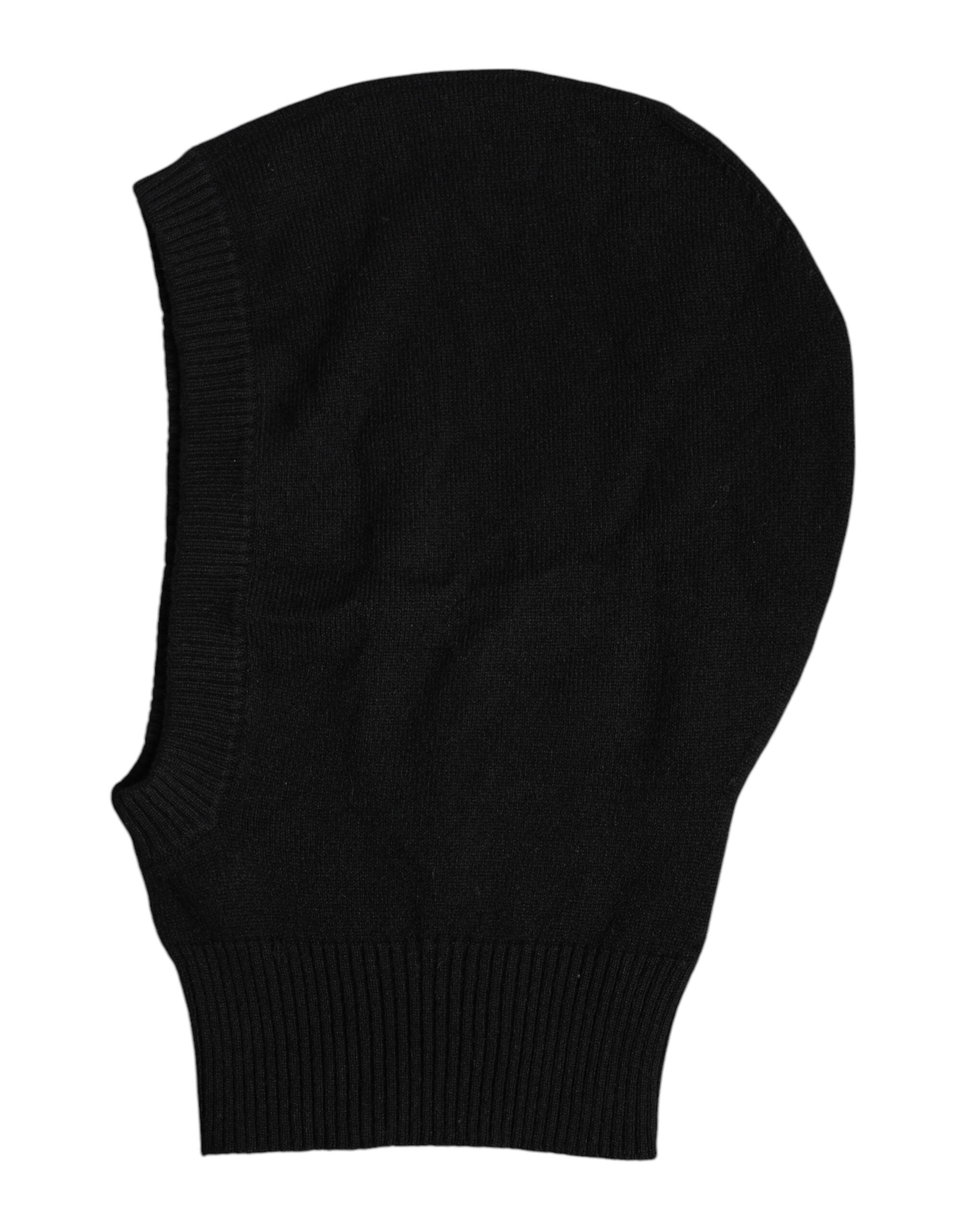 Black Cashmere Knitted Ski Mask Balaclava Hat - ventzia