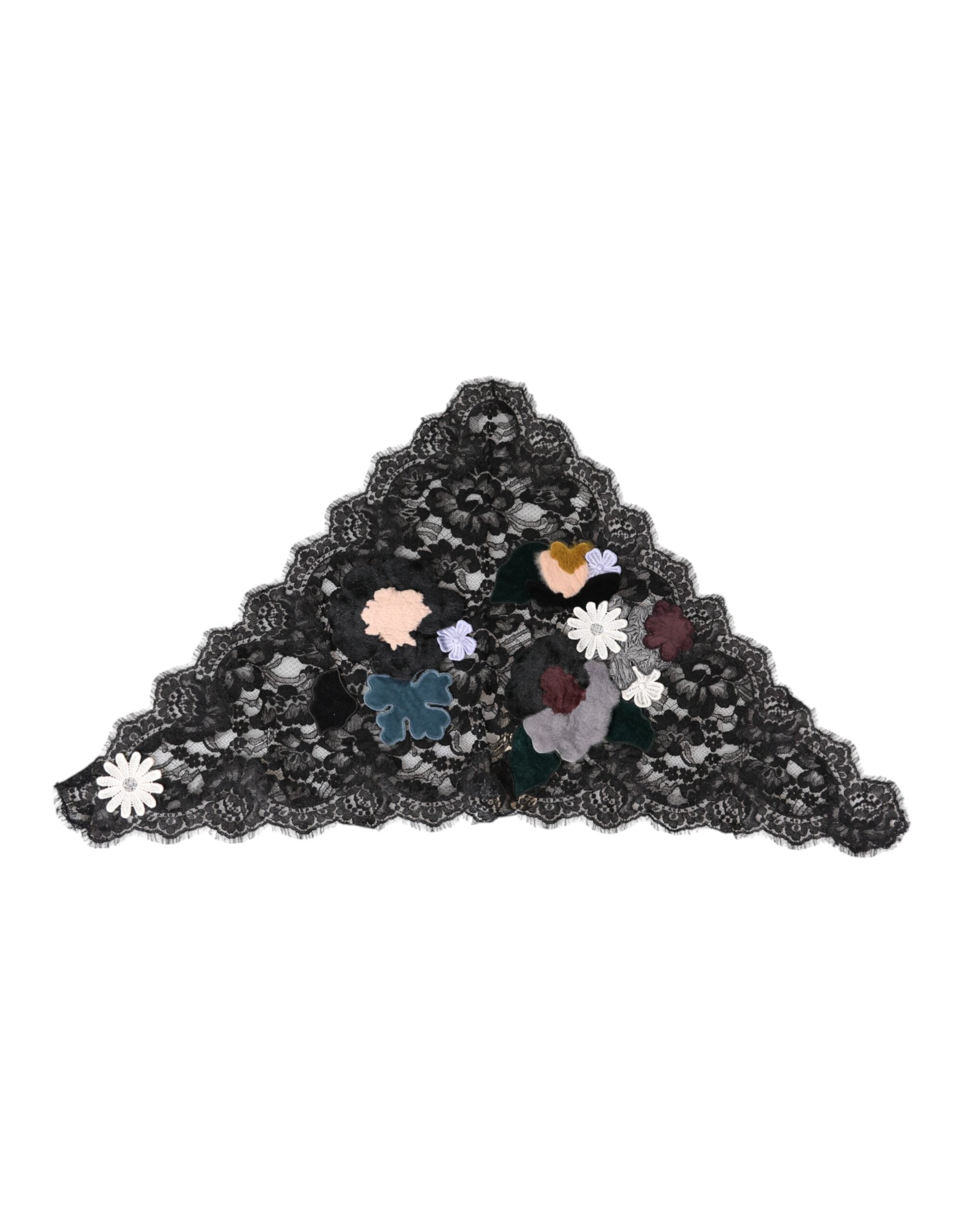 Black Lace Floral Applique Cotton Veil Hat - ventzia