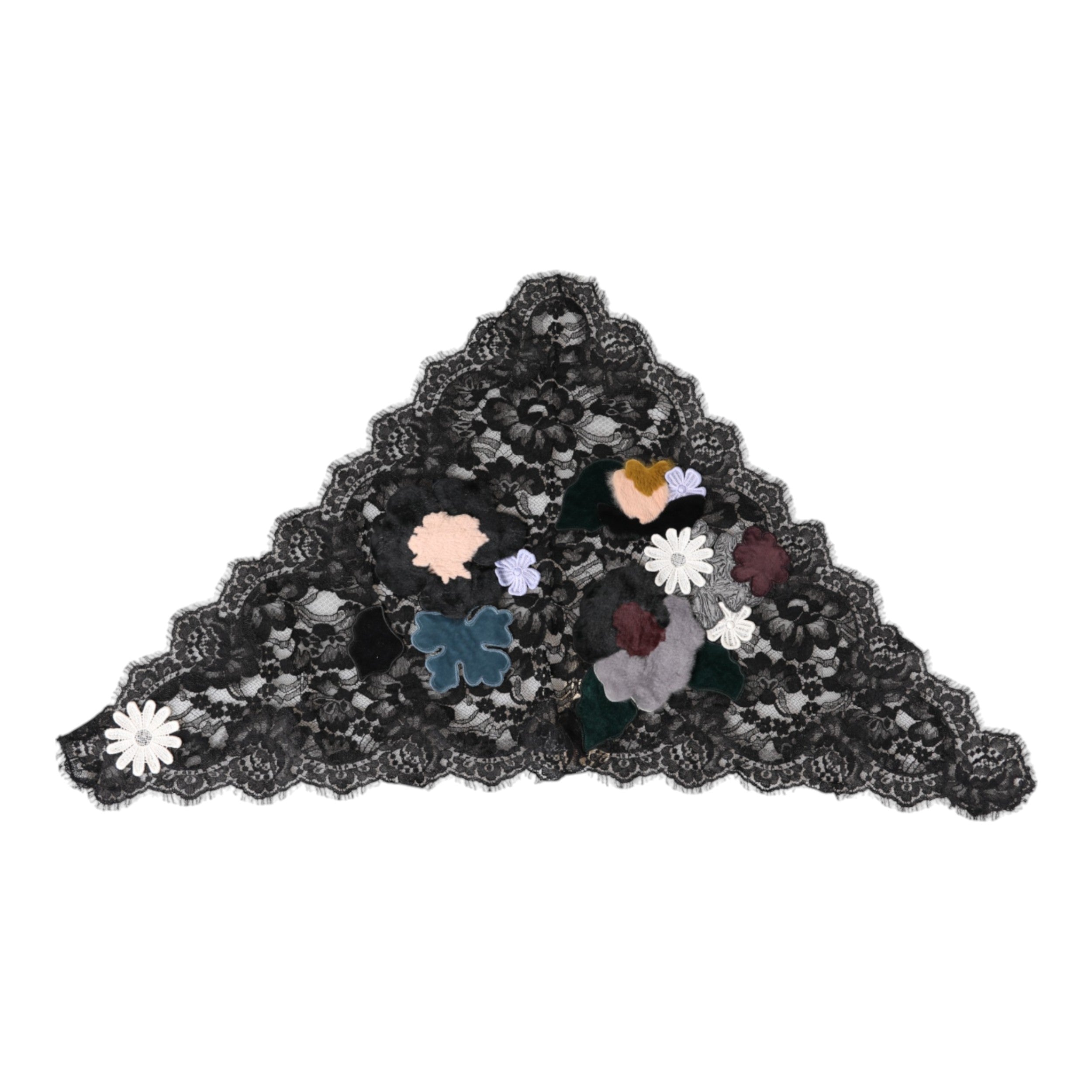 Black Lace Floral Applique Cotton Veil Hat - ventzia