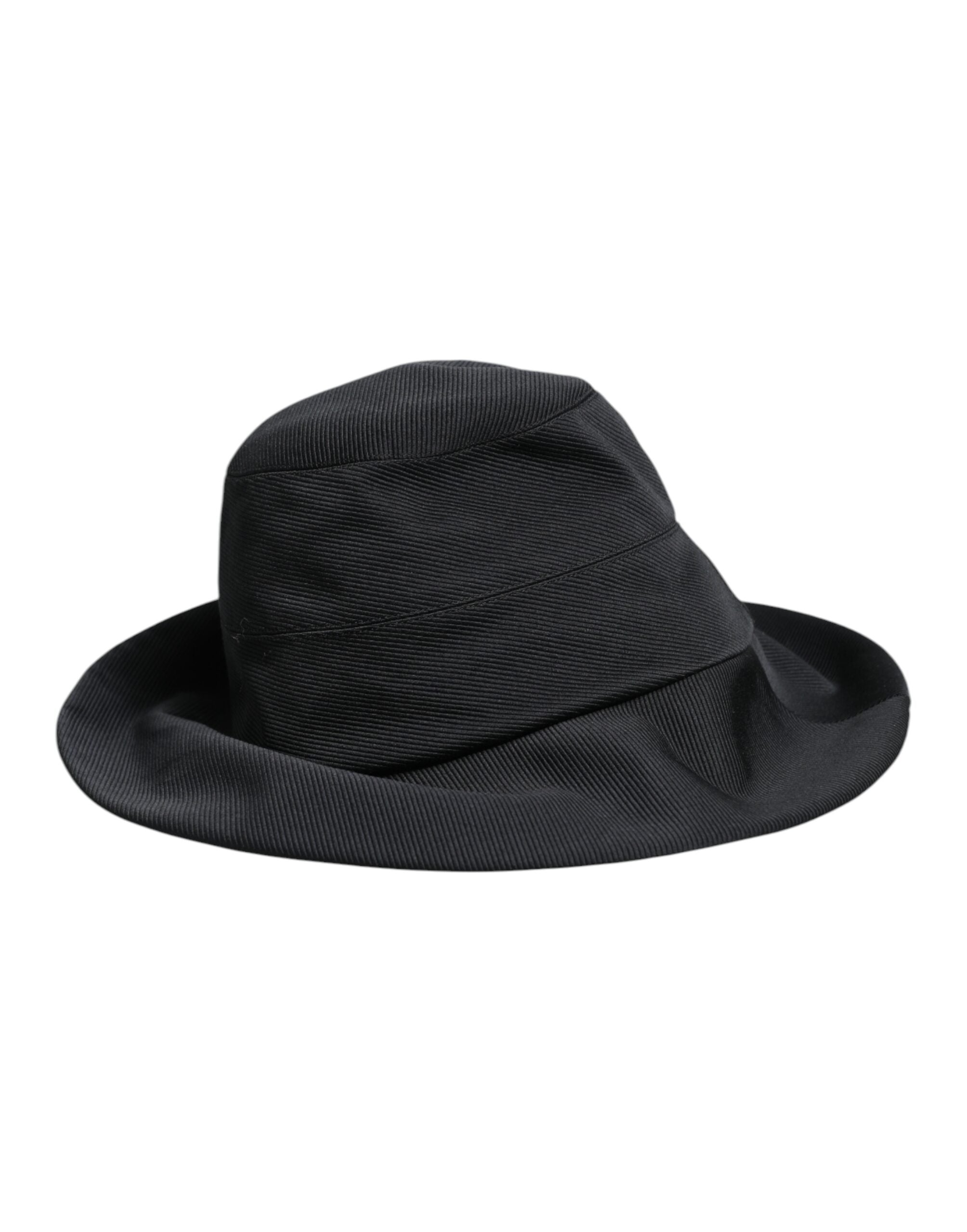 Black Cotton Wide Brim Fedora Hat - ventzia