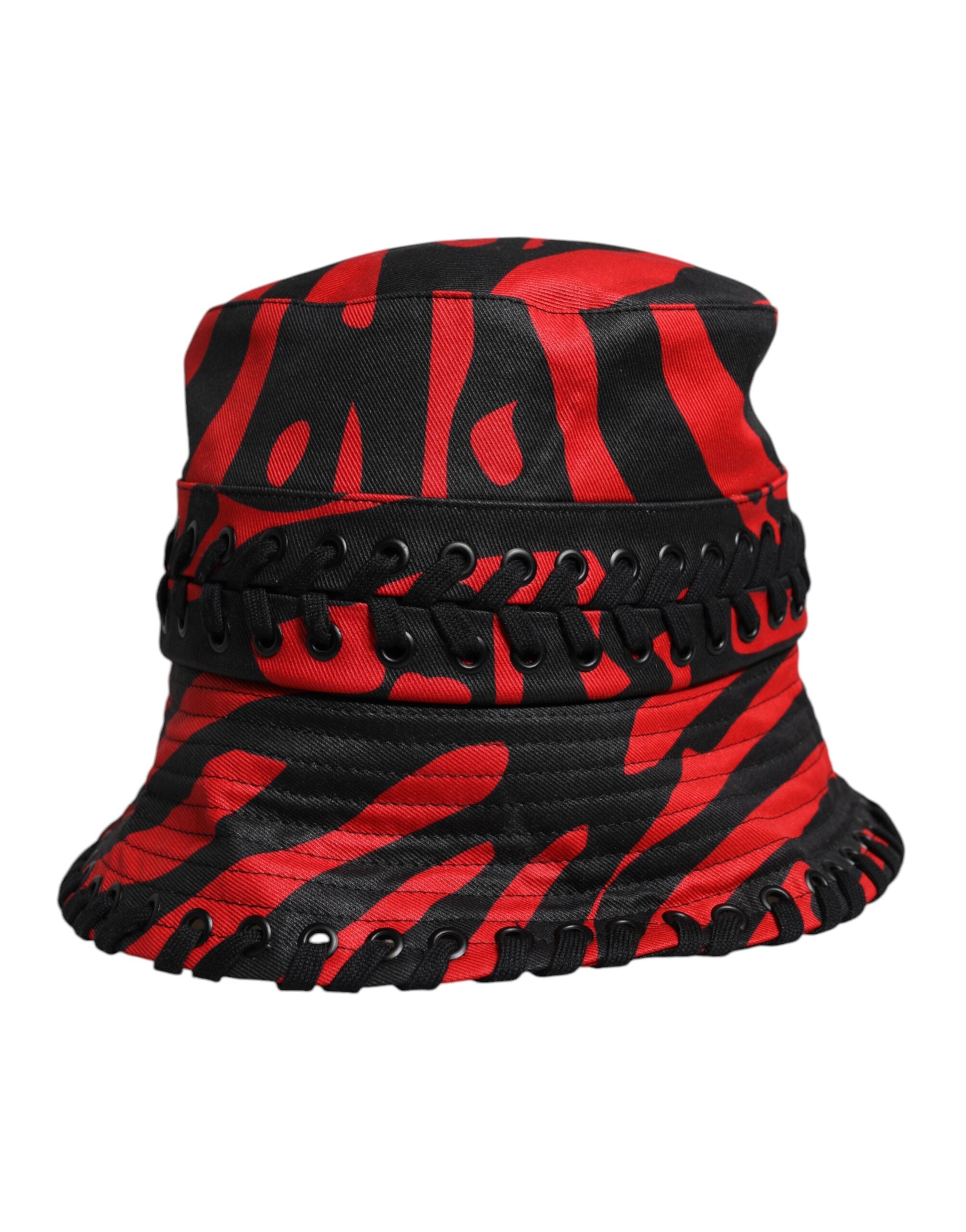 Black Red Stripe Polyester Wide Brim Bucket Hat - ventzia