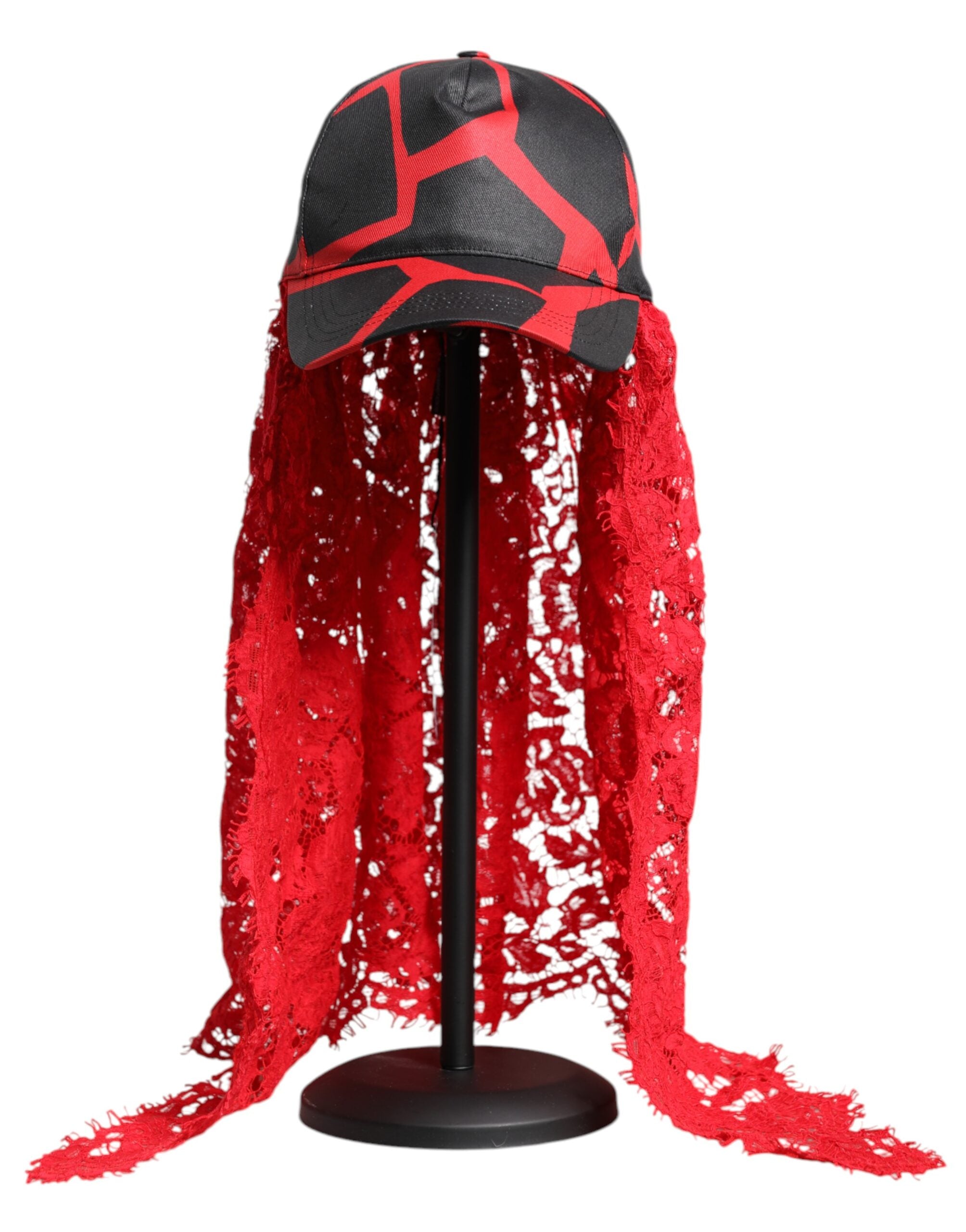 Red Black Lace Tulle Cotton Baseball Cap - ventzia