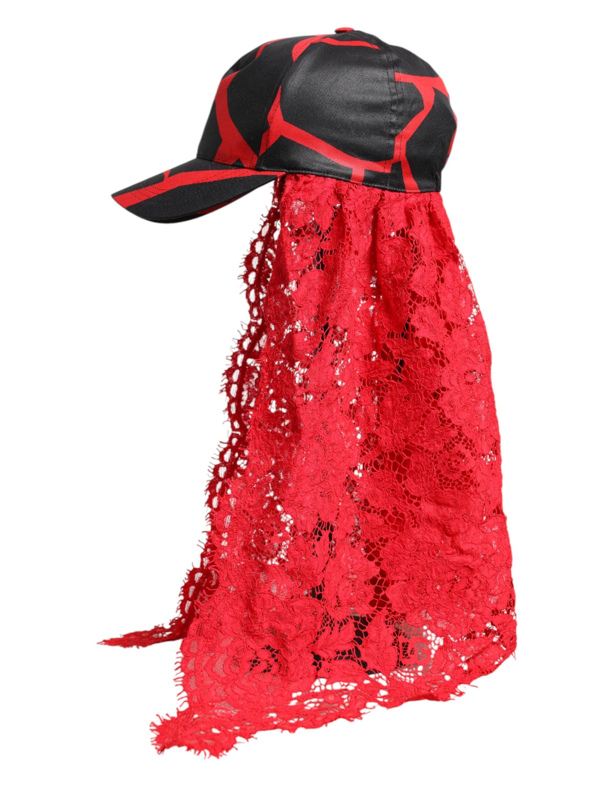 Red Black Lace Tulle Cotton Baseball Cap - ventzia