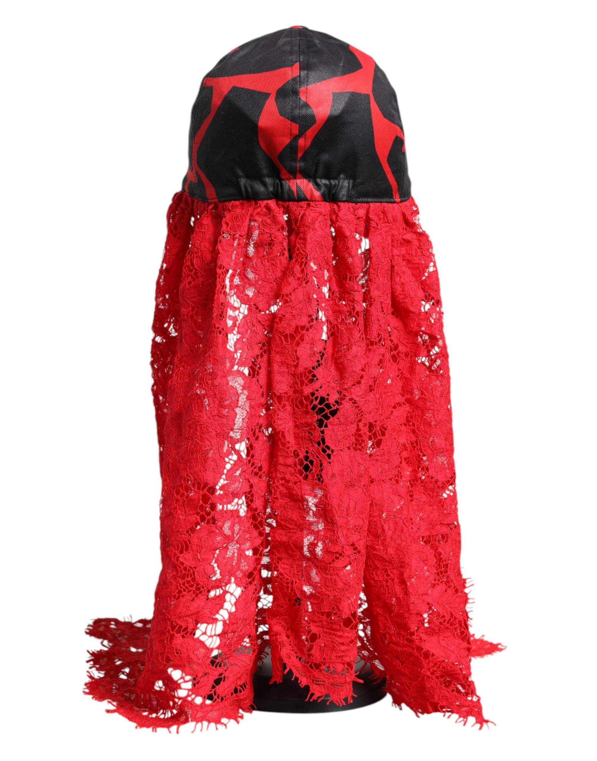 Red Black Lace Tulle Cotton Baseball Cap - ventzia