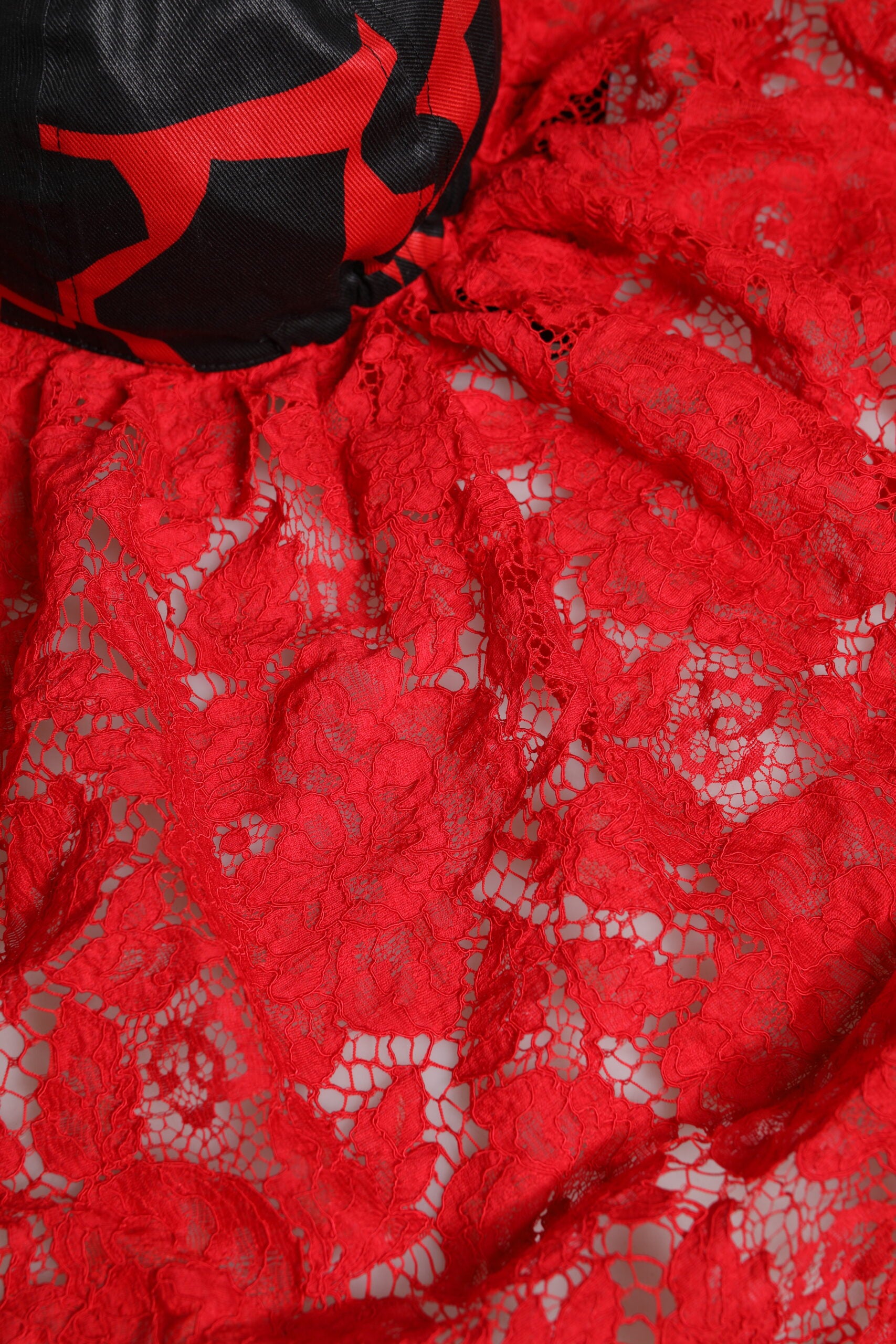 Red Black Lace Tulle Cotton Baseball Cap - ventzia