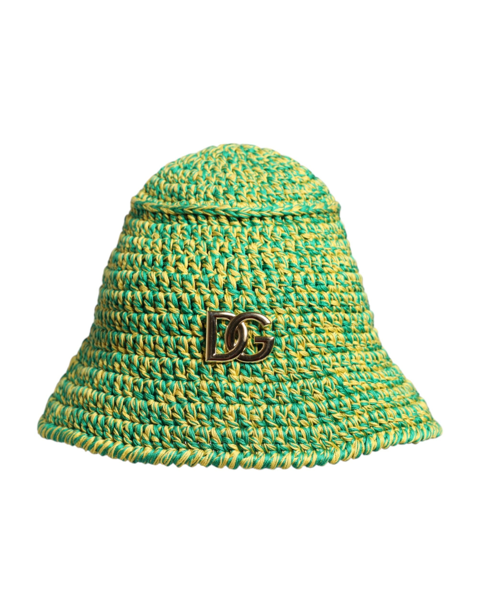 Green Cotton Crochet DG Logo Bucket Hat - ventzia