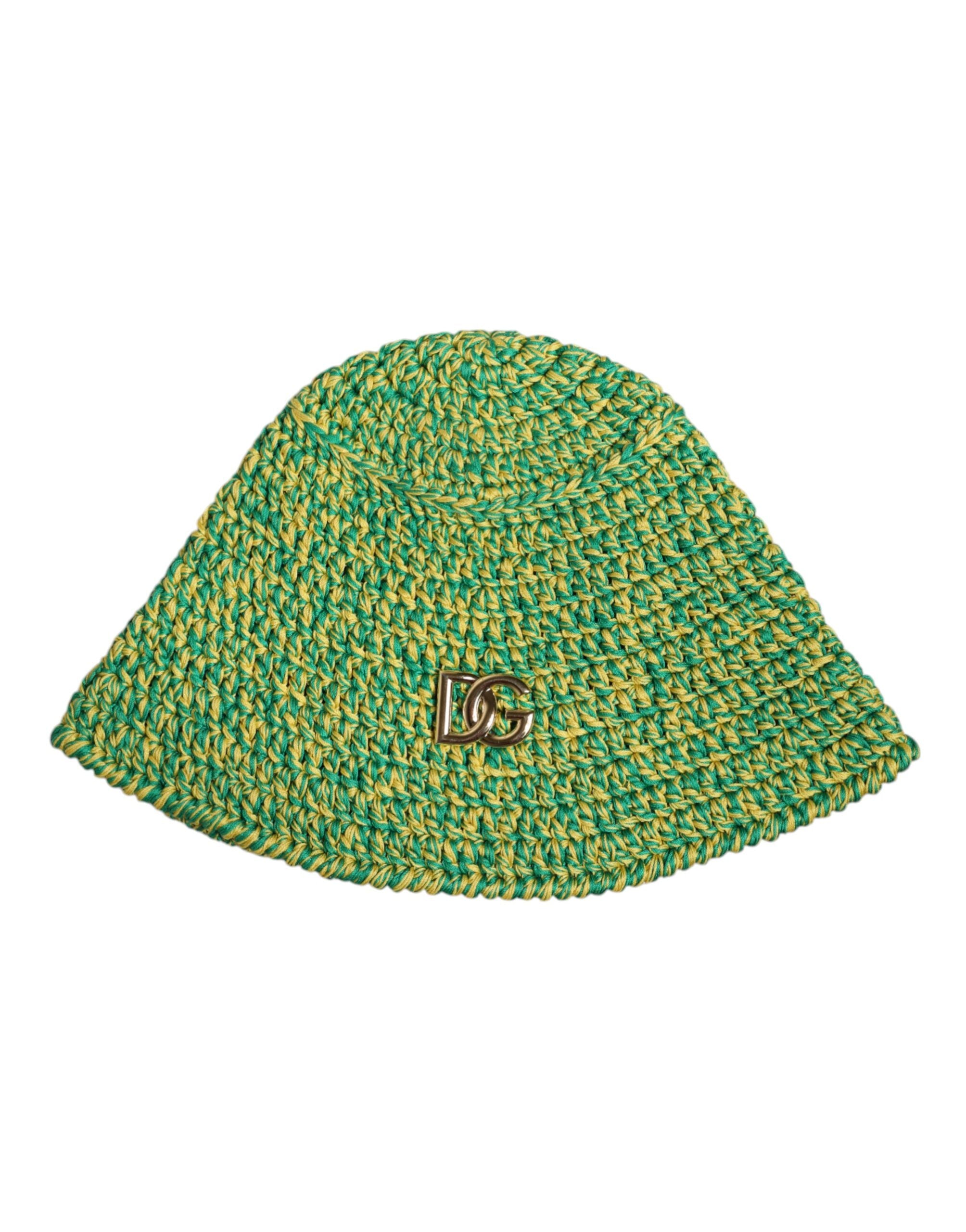 Green Cotton Crochet DG Logo Bucket Hat - ventzia
