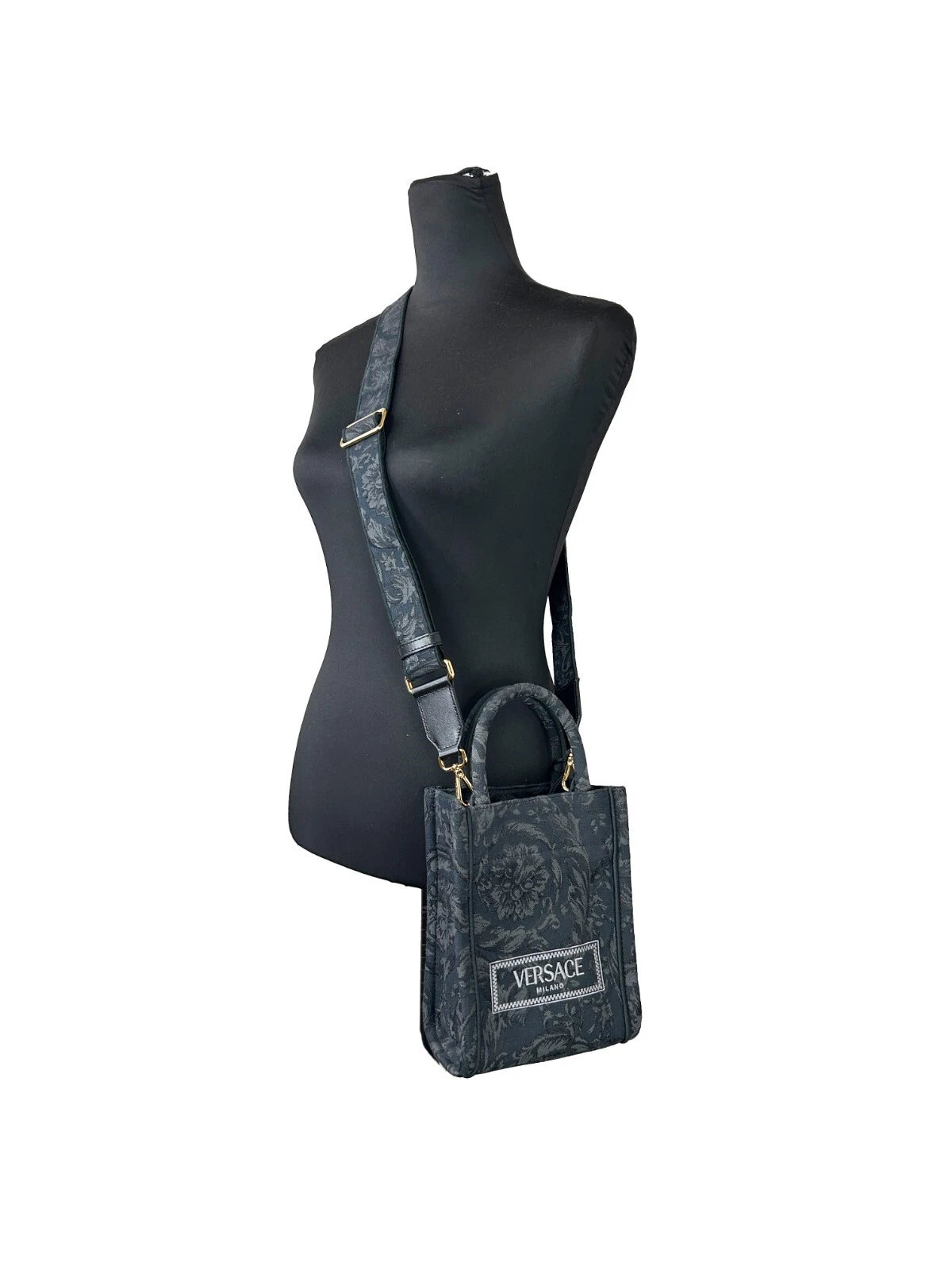 Athena Barocco Mini Top Handle Tote Crossbody Bag Black - ventzia
