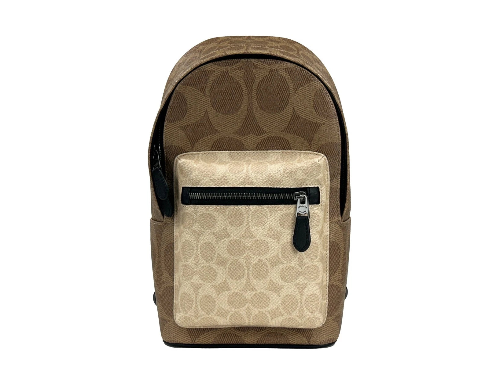 West Color Block Leather Sling Pack Backpack Bag Sand - ventzia