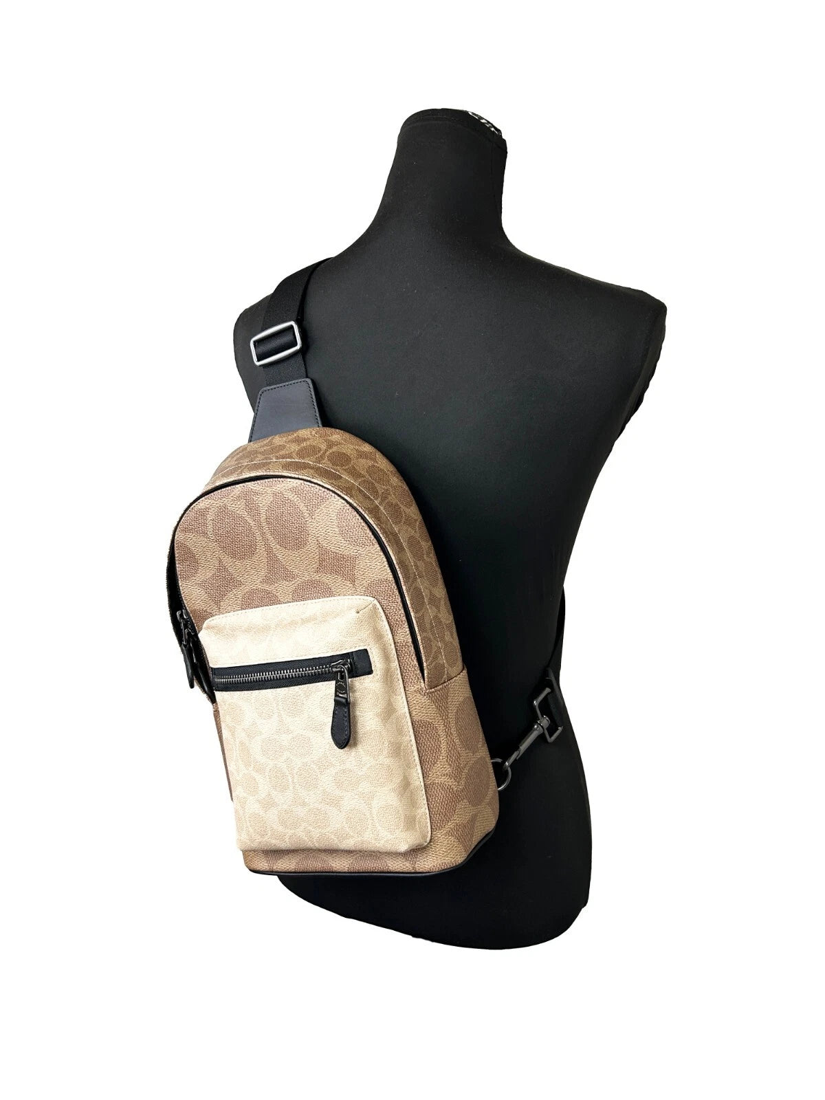 West Color Block Leather Sling Pack Backpack Bag Sand - ventzia