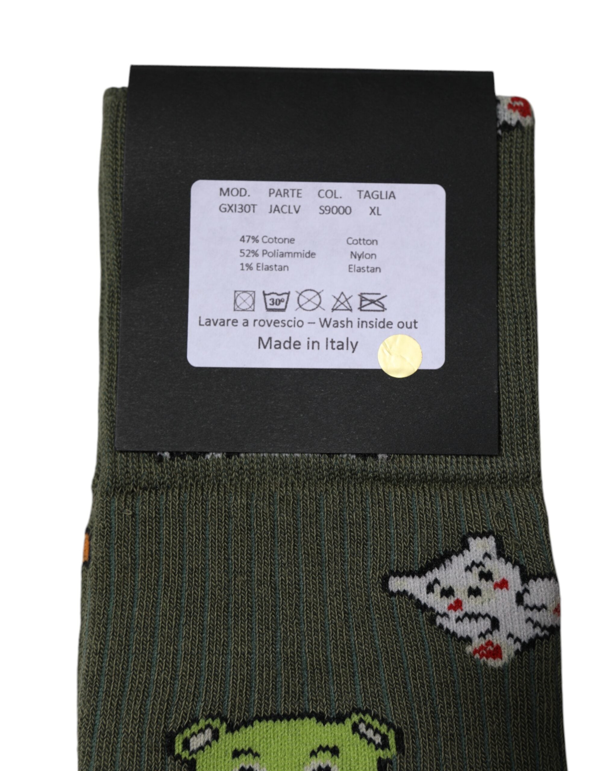 Green Nylon DG Bear Printed Mid Calf Socks - ventzia